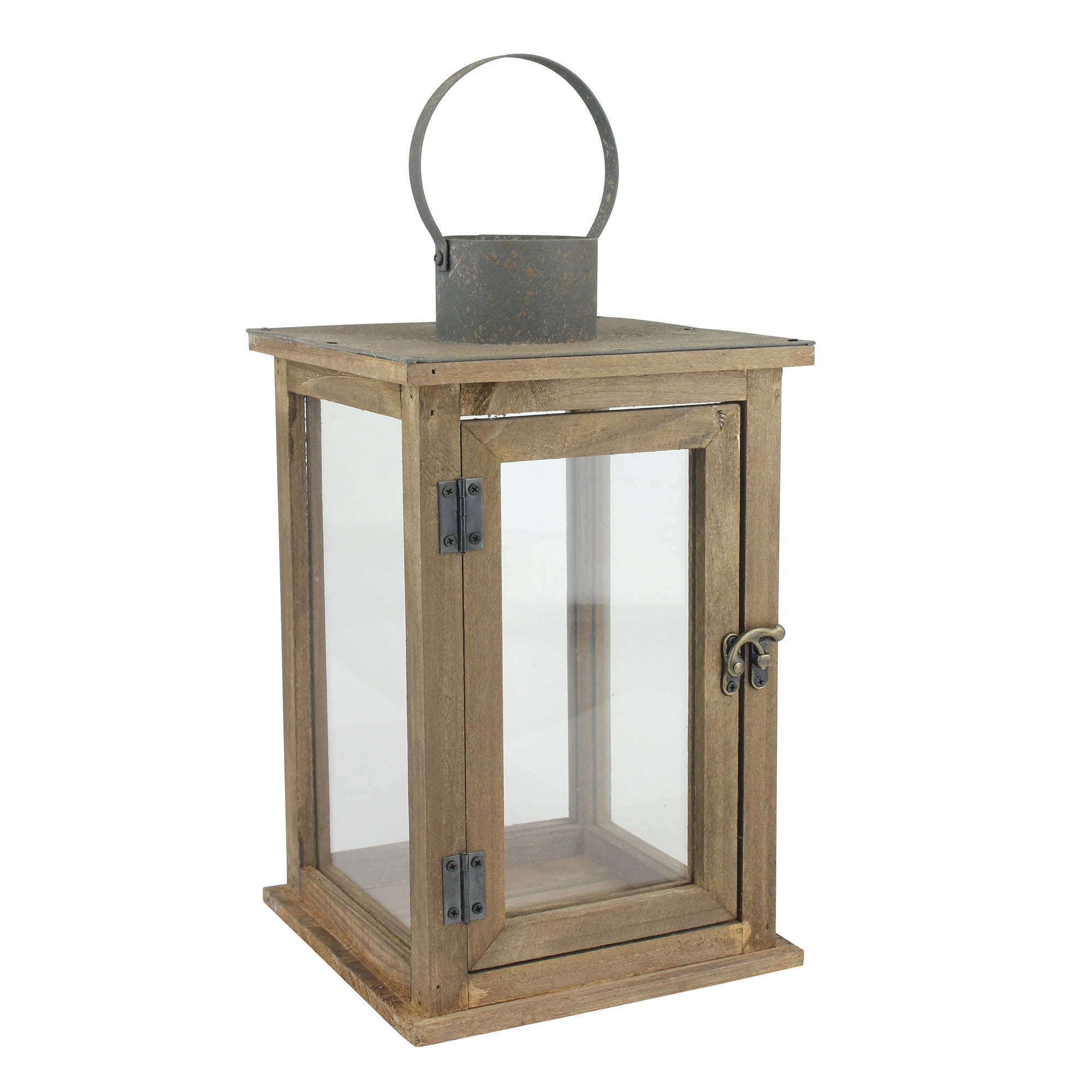 Stonebriar 13" Tabletop Farmhouse Wooden Hurricane Candle Lantern, Brown