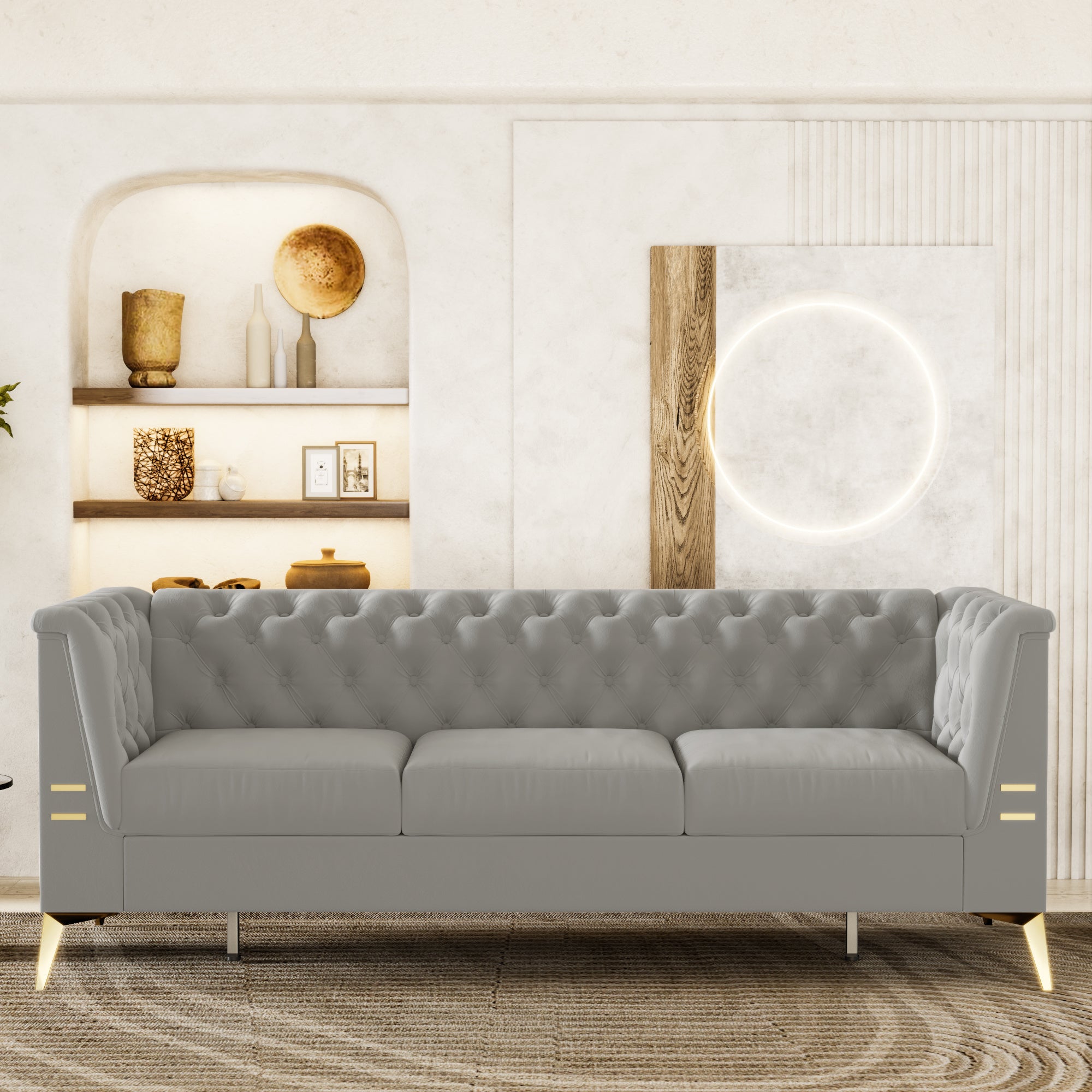 FX-P83-LG2 (sofa) Modern Style Velvet Button-Tufted Living Room SOFA with Removable Cushion & Solid Wood Legs Sofas