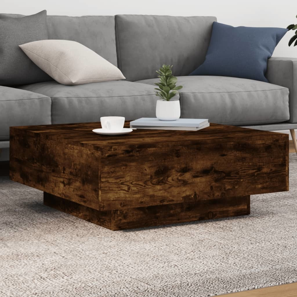 Coffee Table with LED Lights Smoked Oak 31.5"x31.5"x12.2"