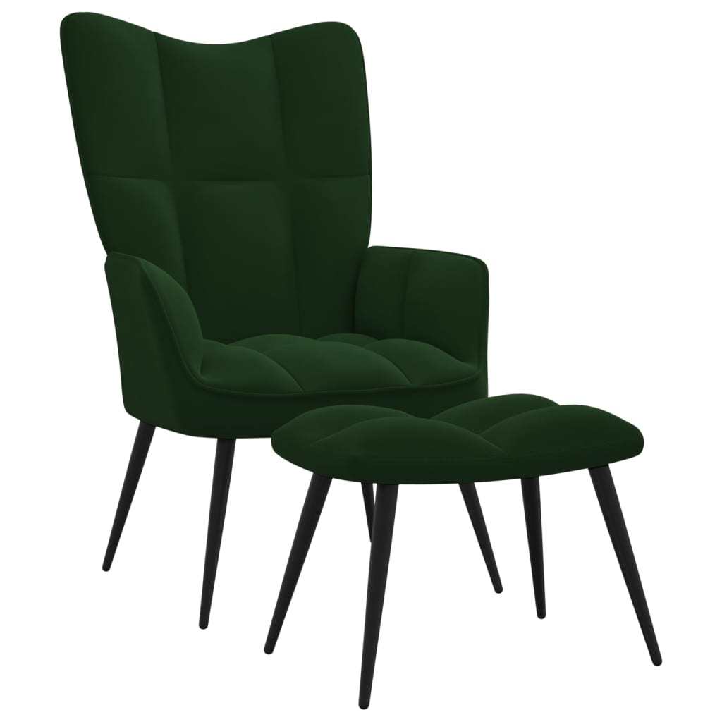 Relaxing Chair with a Stool Dark Green Velvet