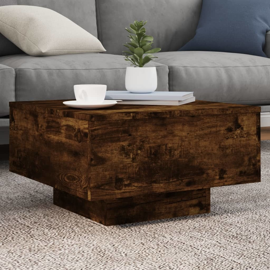 Coffee Table with LED Lights Smoked Oak 21.7"x21.7"x12.2"