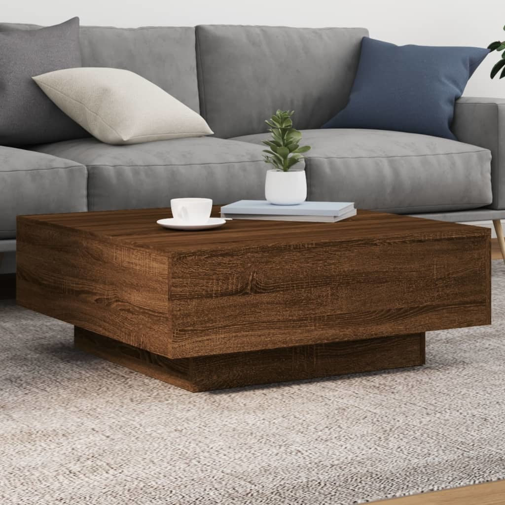 Coffee Table with LED Lights Brown Oak 31.5"x31.5"x12.2"