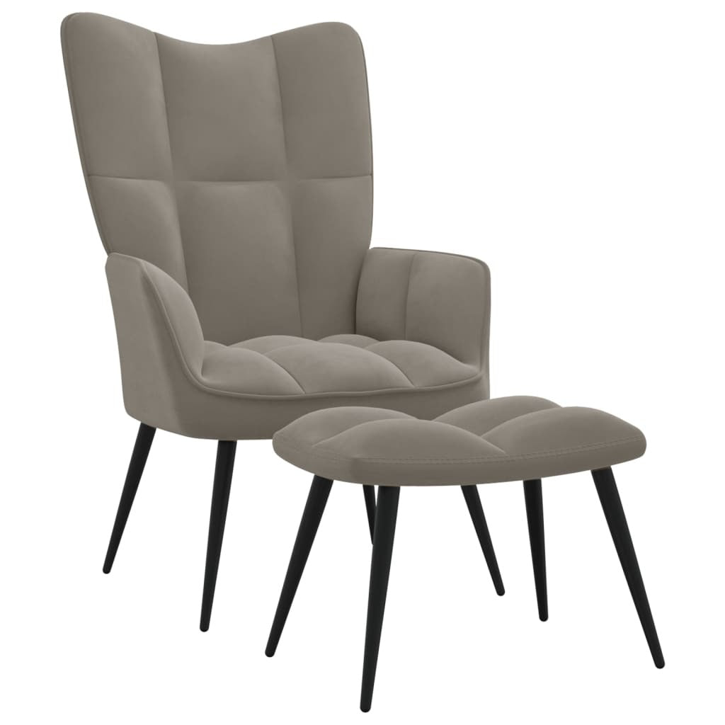 Relaxing Chair with a Stool Light Gray Velvet