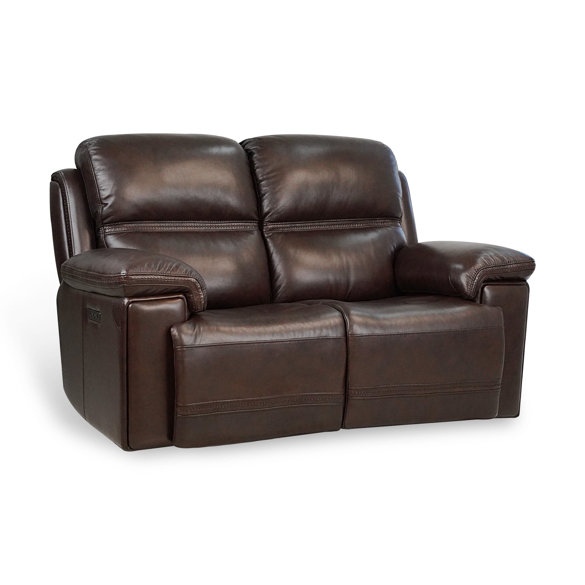 Timo Top Grain Leather Power Reclining Loveseat,Adjustable Headrest,Cross Stitching