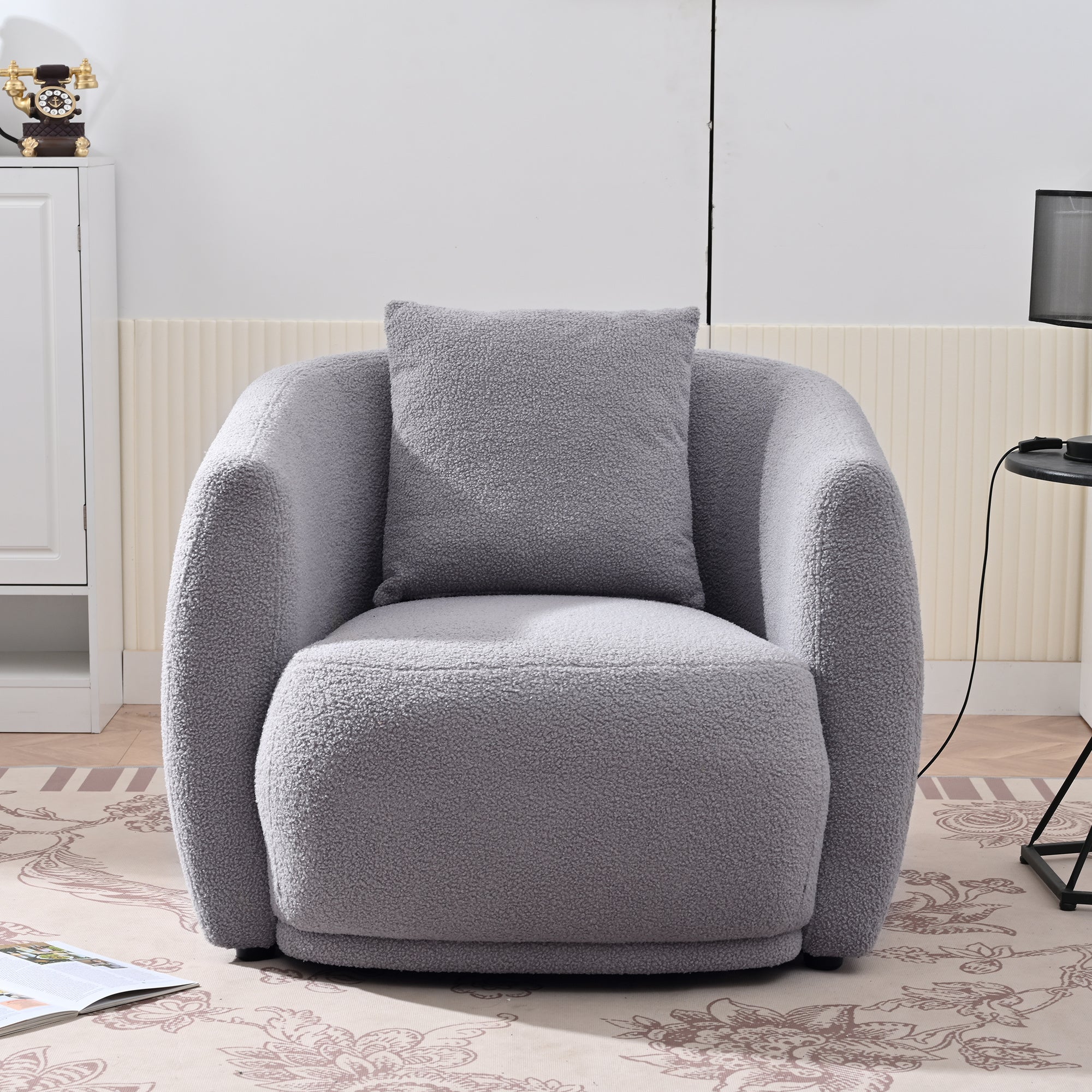 U_Style Upholstered Chair,Modern Arm Chair for Living Room and Bedroom,with 1 Pillow