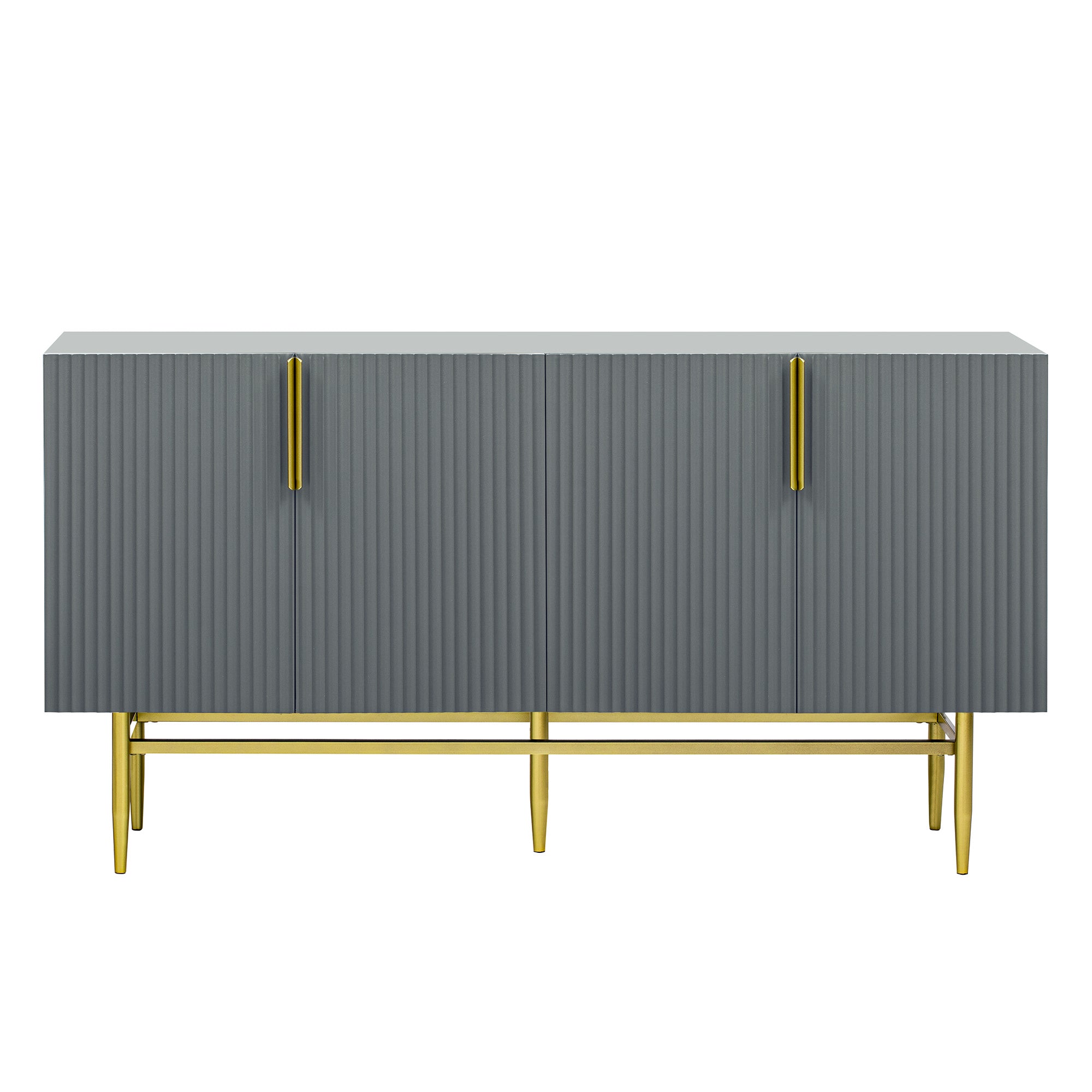 TREXM Modern Elegant 4-door Sideboard Gold Metal Handle Buffet Cabinet for Dining Room, Living Room, Bedroom, Hallway (Gray)