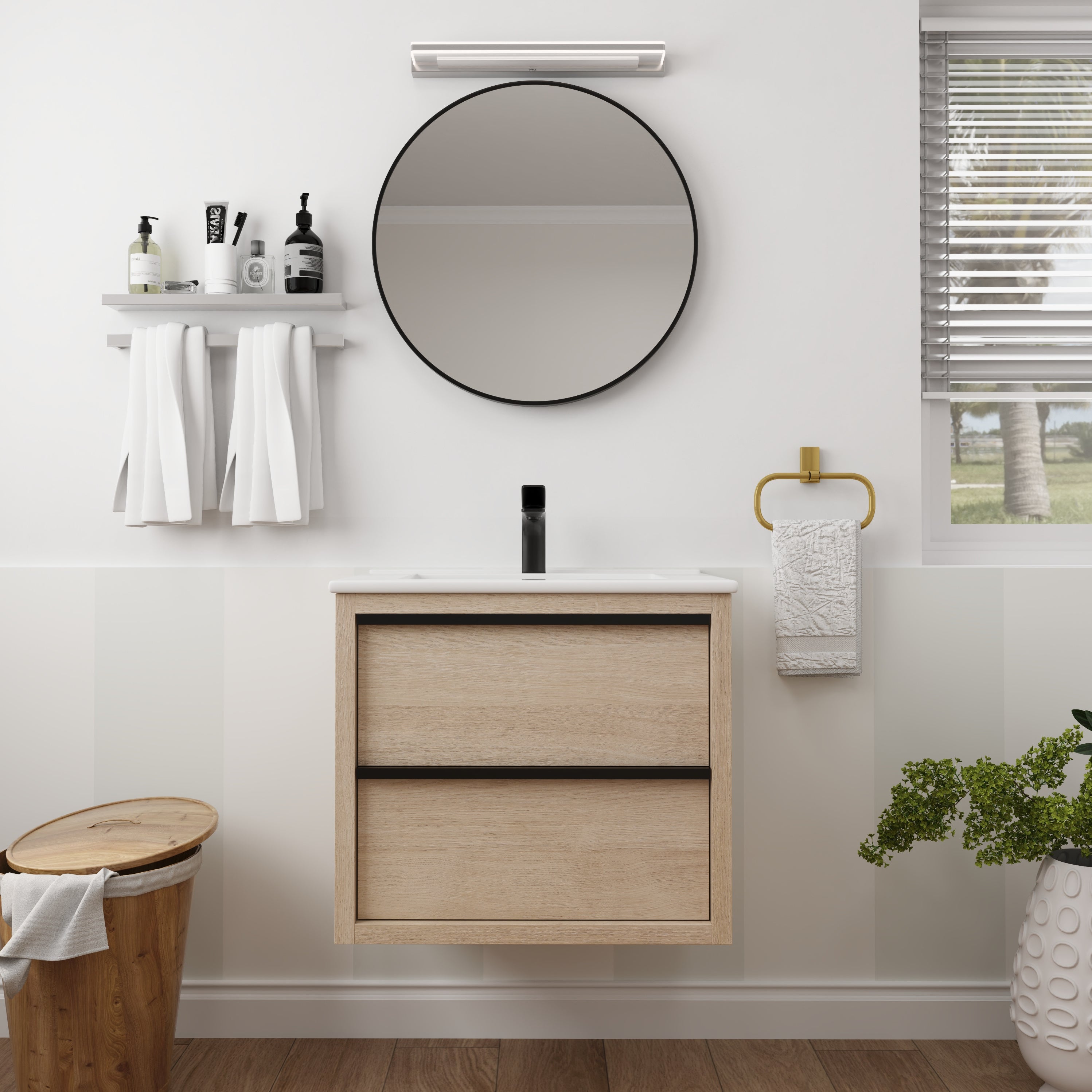 24" Bathroom Vanity with 2 Soft Close drawers, White Ceramic Basin-BVA02524PLO-G-BL9060B(W1286S00034)