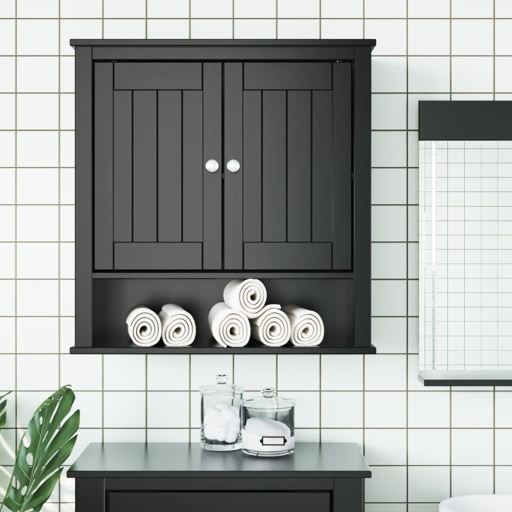 Bathroom Wall Cabinet BERG Black 27.4"x10.6"x28.1" Solid Wood