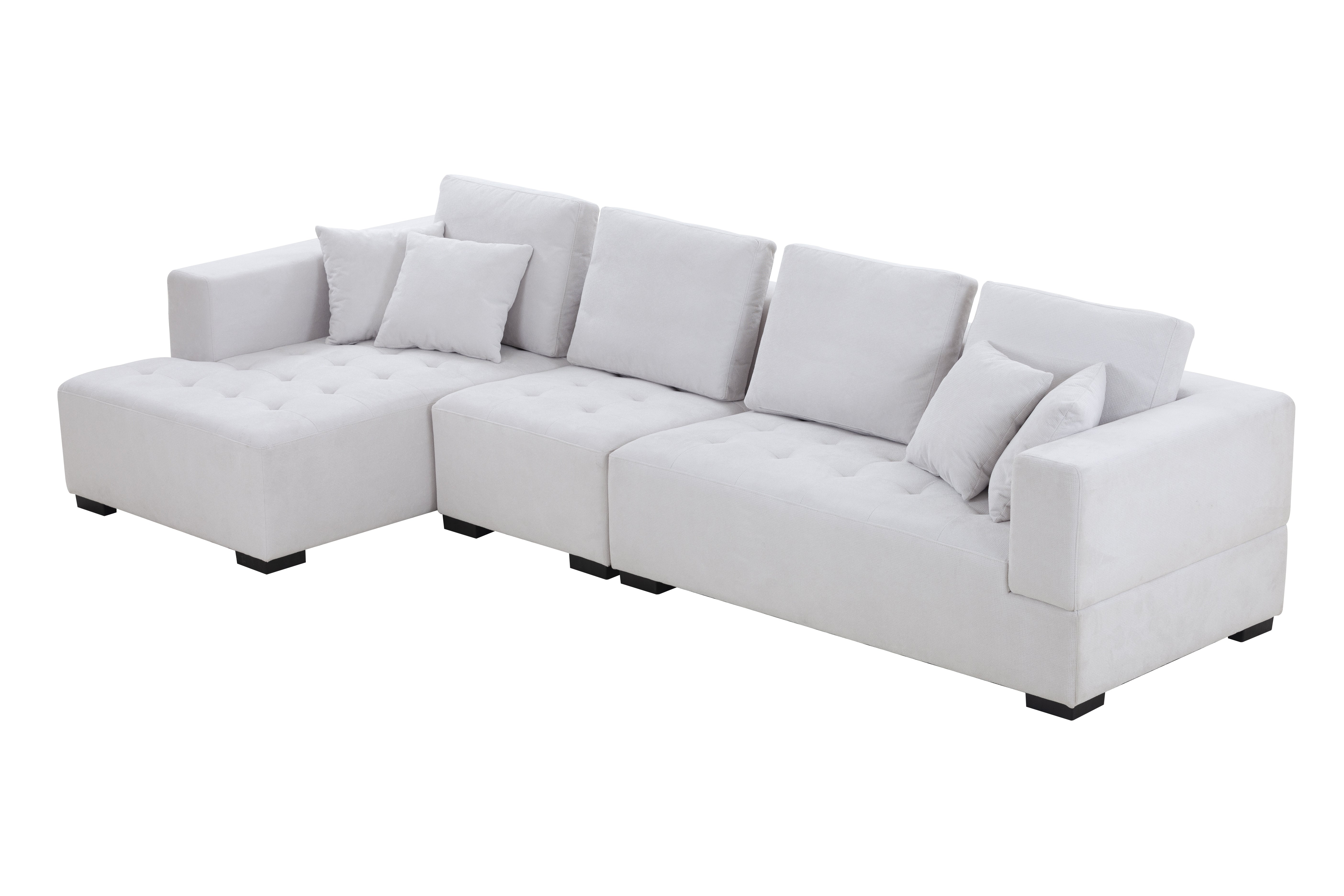 134'' Mid Century Modern Sofa L-Shape Sectional Sofa Couch Left Chaise for Living Room, Beige