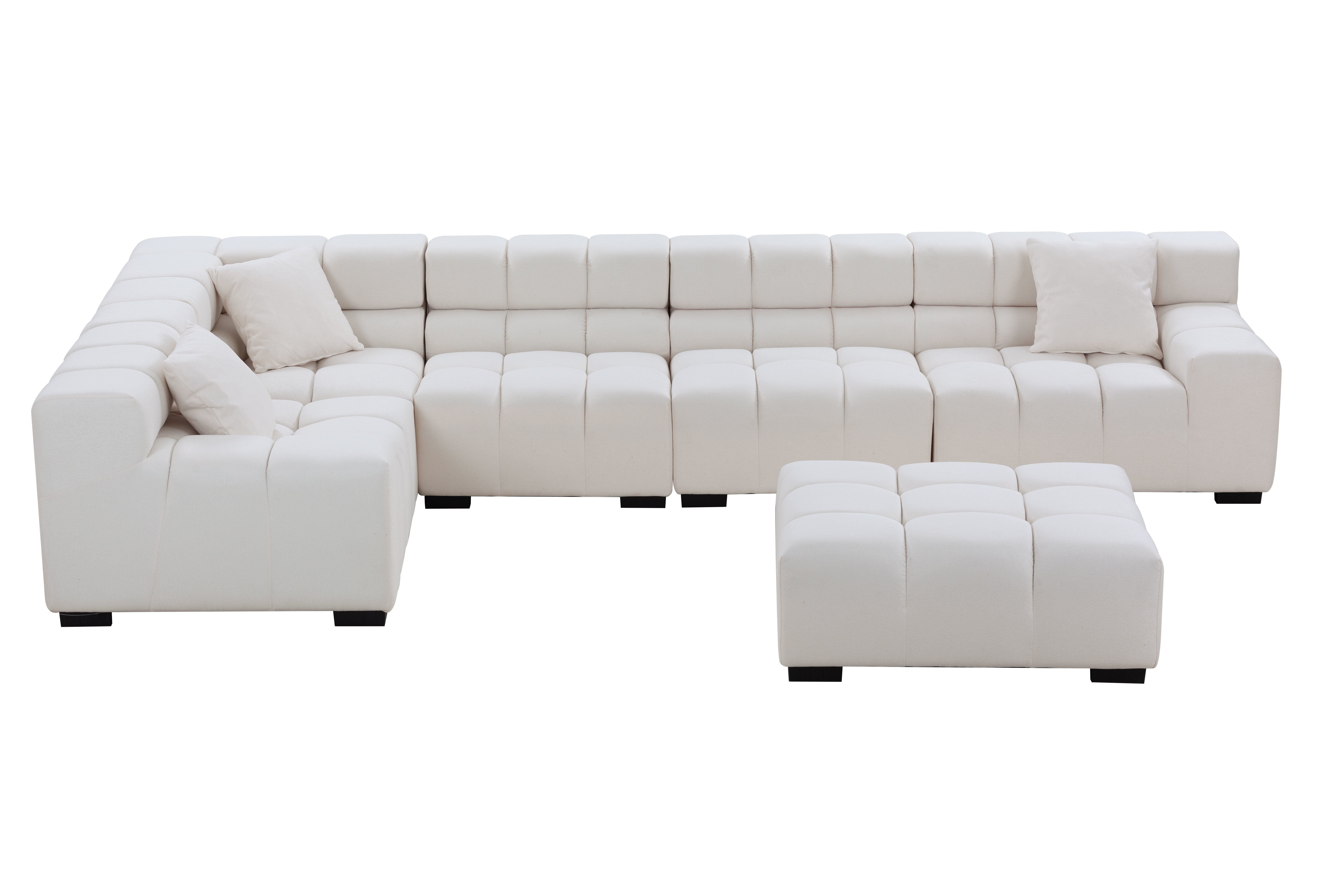 L-Shaped Sectional Sofa Modular Seating Sofa Couch with Ottoman Beige