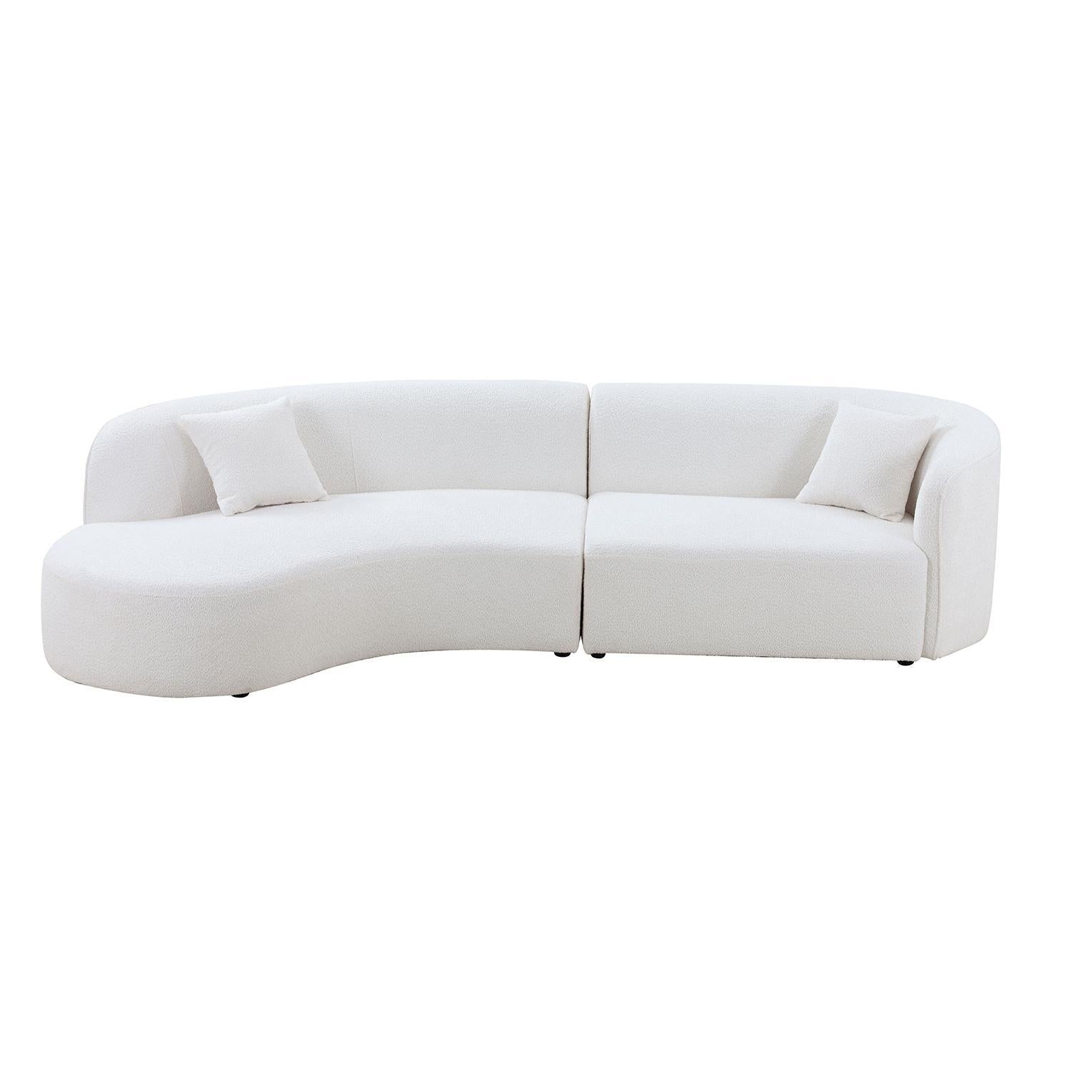 Luxury Modern Style Living Room Upholstery Curved Sofa with Chaise 2-Piece Set, Left Hand Facing Sectional, Boucle Couch, White