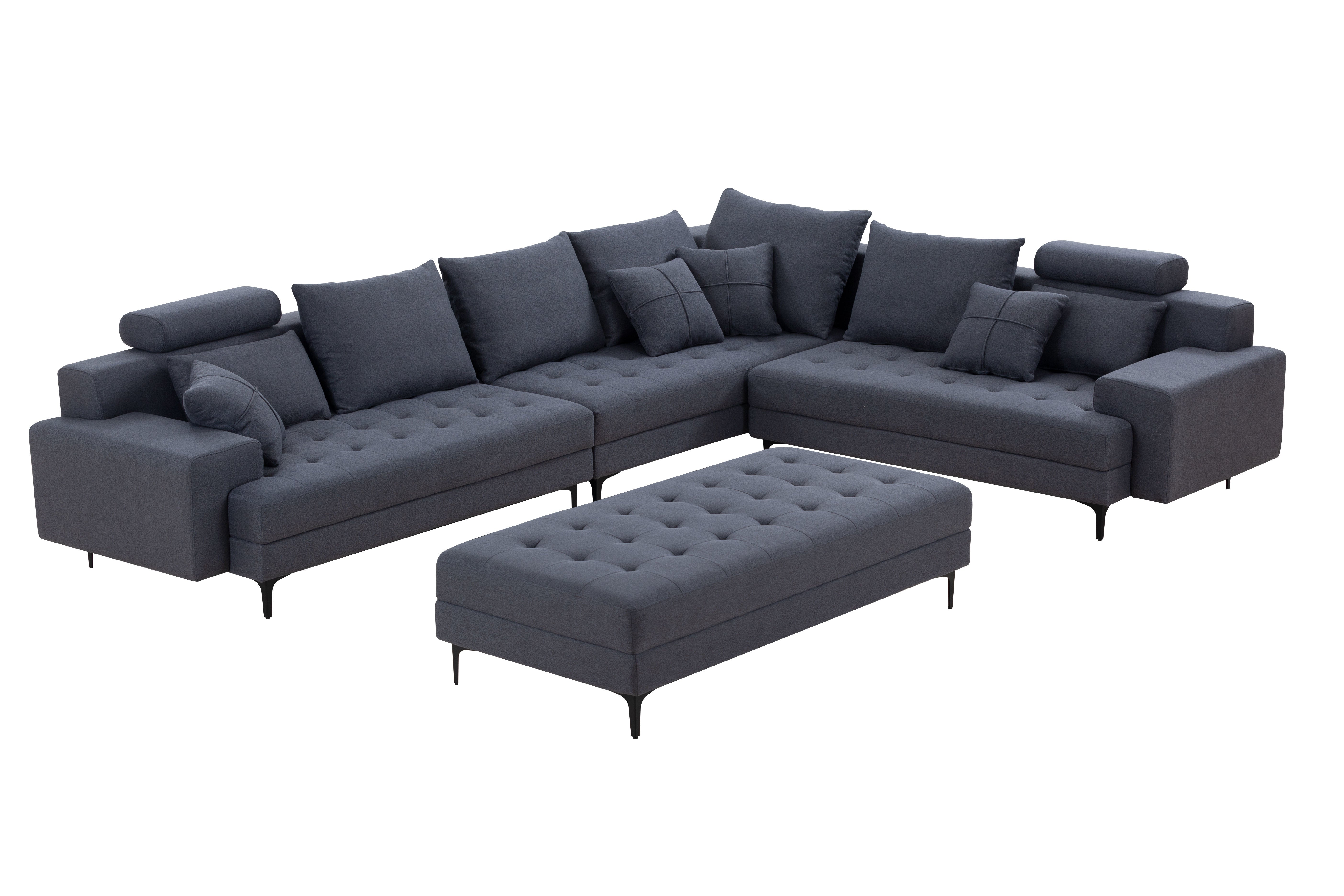 Dark Grey Sectional Sofa Couch,144'' Wide Reversible L-Shaped Sofa Couch Set with Ottoman for Living Room Apartment Home Hotel