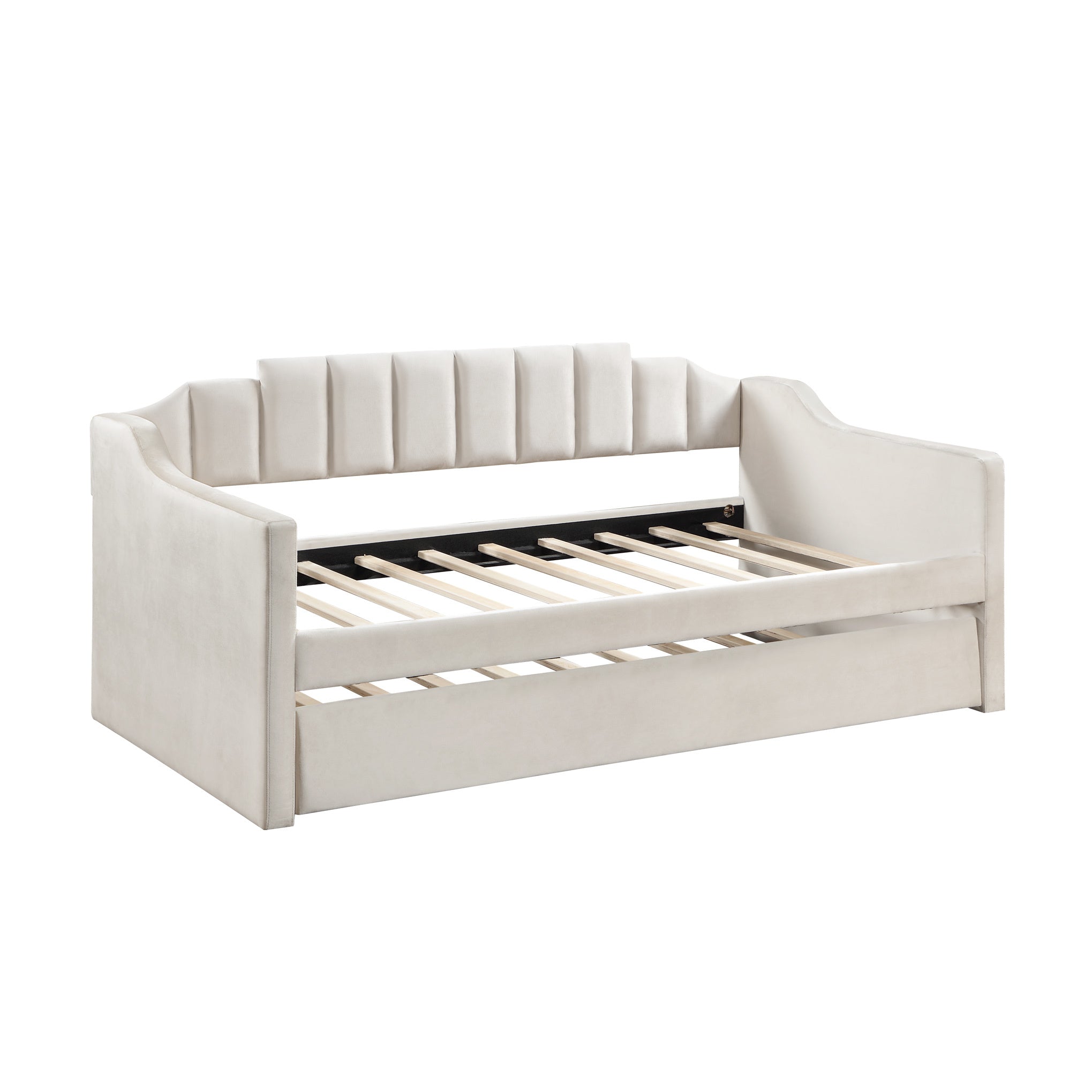 Velvet Daybed with Trundle Upholstered Tufted Sofa Bed, both Twin Size, Beige