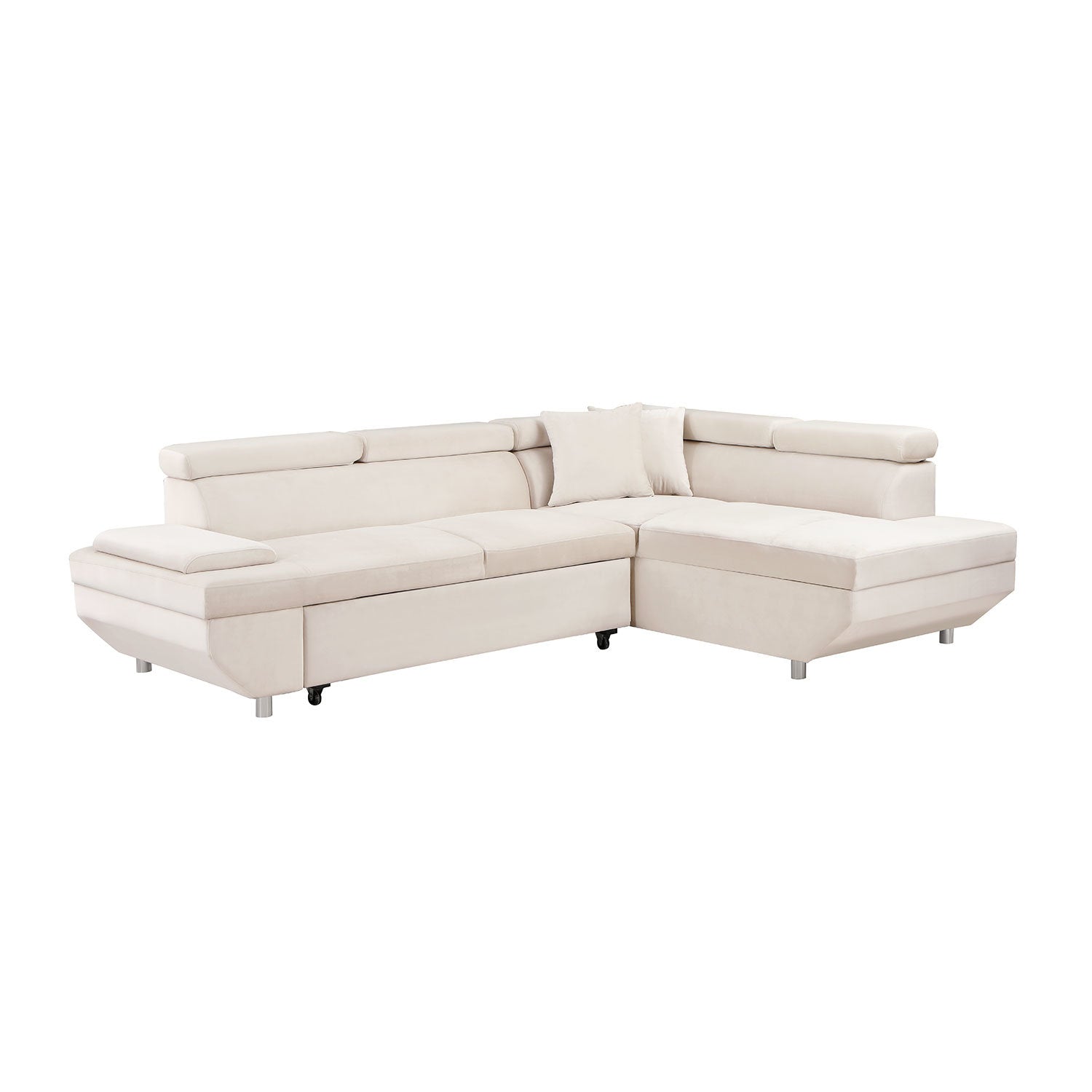 L Shape Sofa, Sleeper Sofa 2 in 1 Pull Out Couch Bed, Right-Facing Pull-out Bed for Living Room, Metal Legs, Velvet Beige