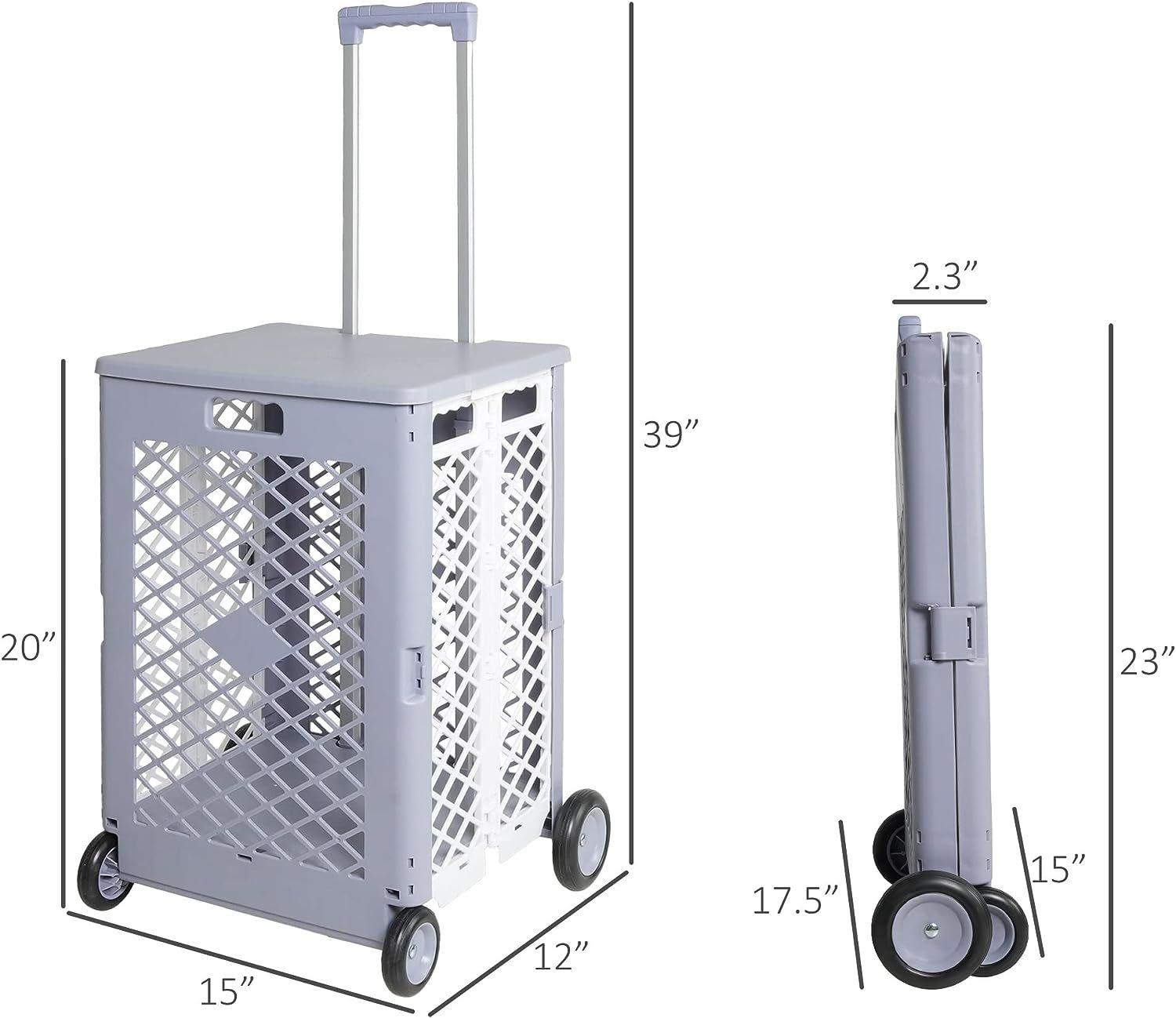 55L Foldable Rolling Cart with Wheels, Portable Updated Utility Tools with Lid Rolling Crate w/ Telescopic Handle, Yellow/Gray