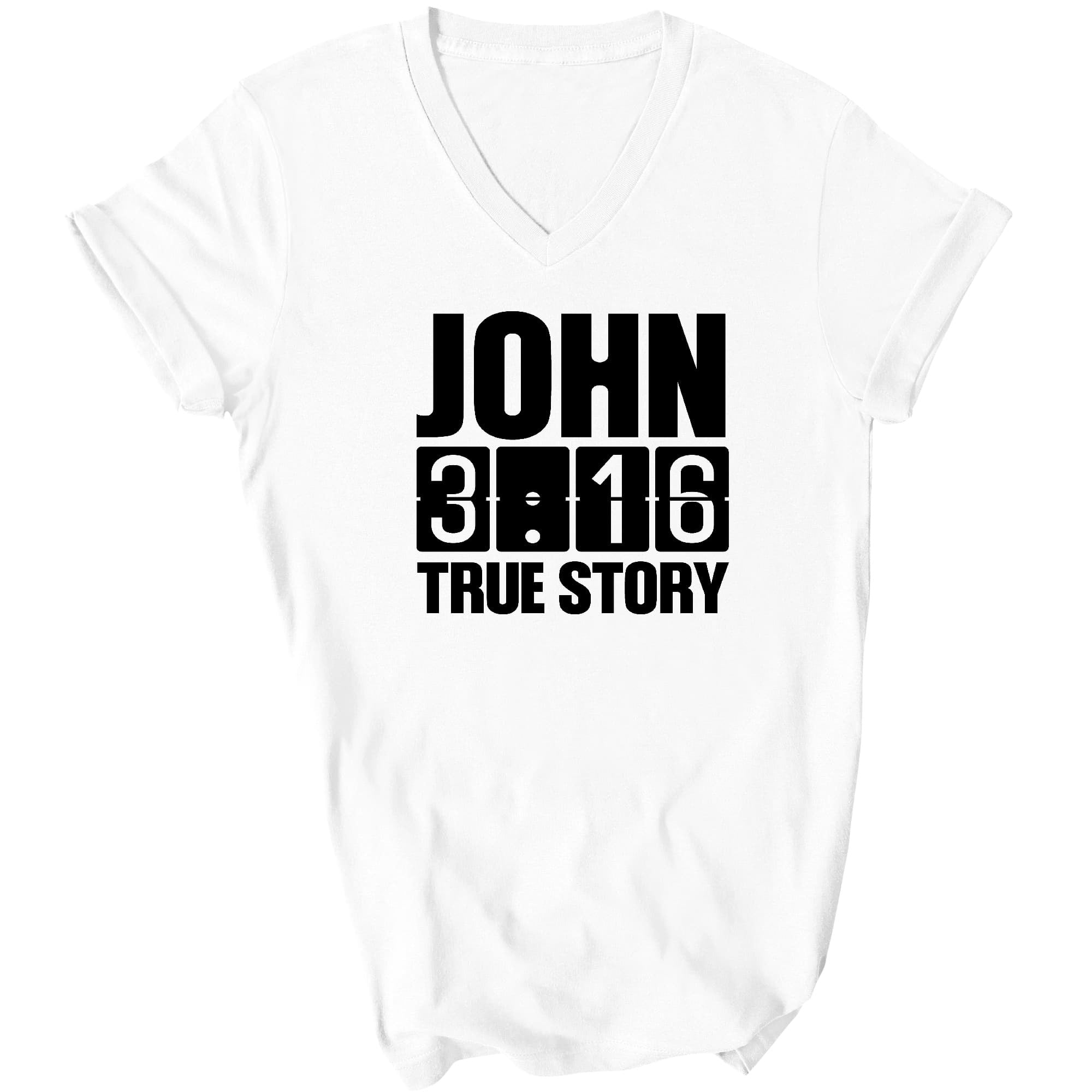 John 3:16 True Story - Scripture Inspiration, Black Graphic V-neck