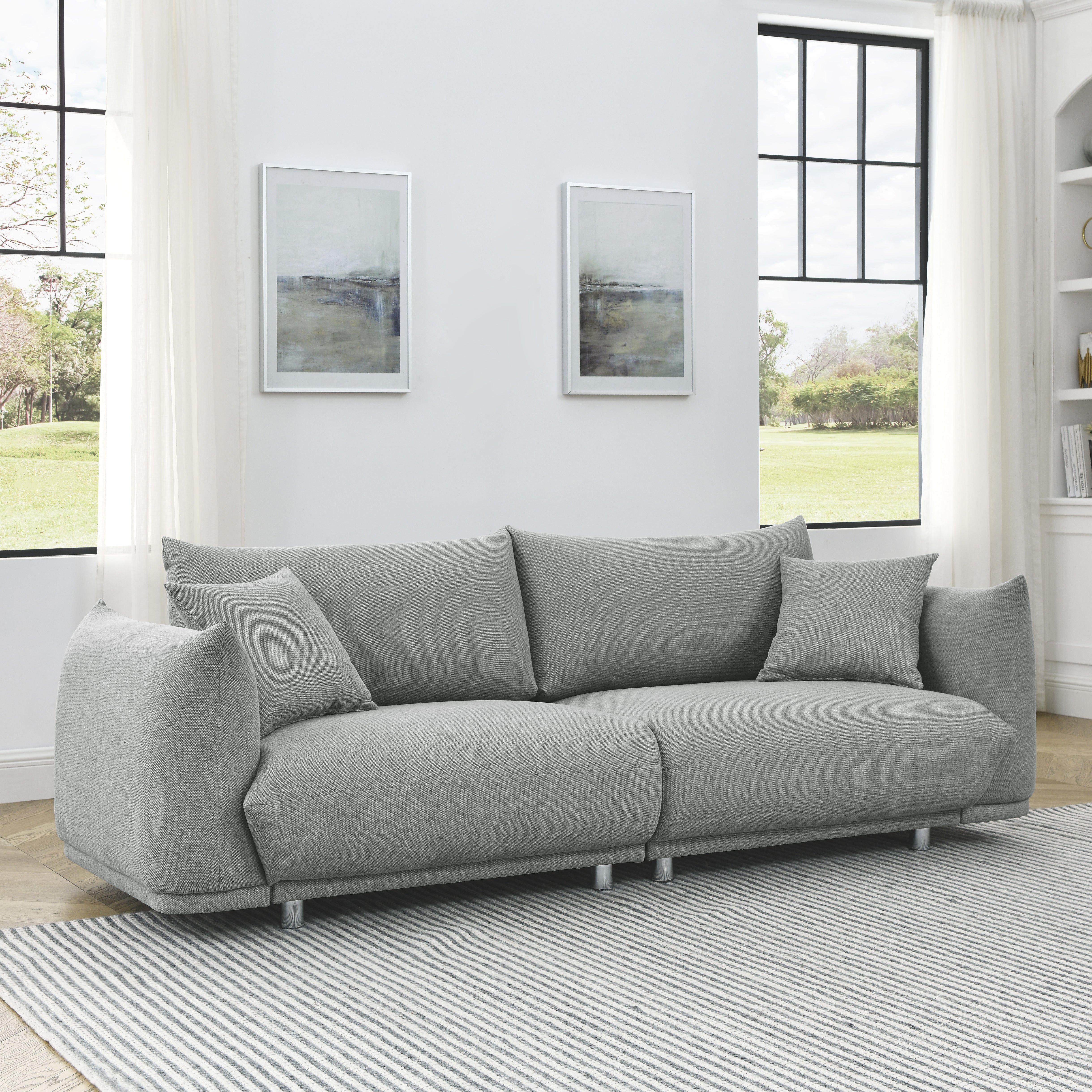 Modern Couch for Living Room Sofa,Solid Wood Frame and Stable Metal Legs, 2 Pillows, Sofa Furniture for Apartment