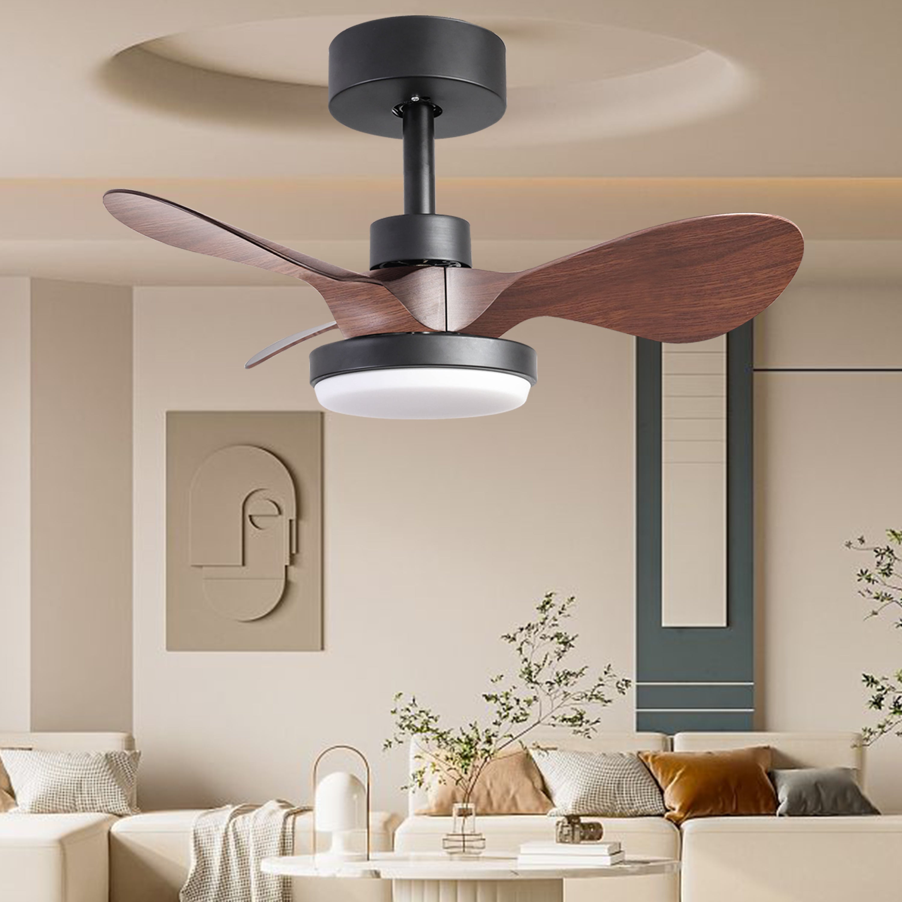 24 lnch Ceiling Fan with Lights Remote Control, Small Ceiling Fan 3 Reversible Blades, Low Profile Ceiling Fan for Kitchen Bedroom Dining Room, 3 Colors, 6 Speeds (Not allowed to sell on Amazon)