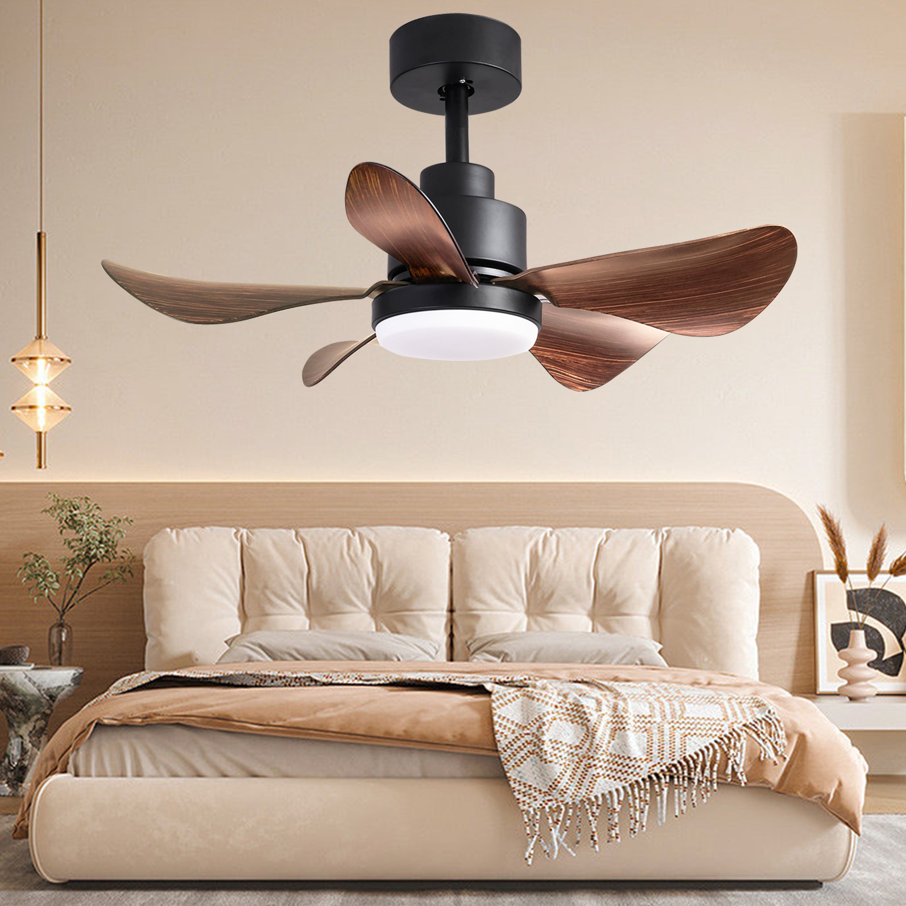 28 lnch Ceiling Fan with Lights Remote Control,Small Ceiling Fan Flush Mount, 5 Reversible Blades, Low Profile Ceiling Fan 6 Speeds 3 Colors for Bedroom Kitchen (Not allowed to sell on Amazon)