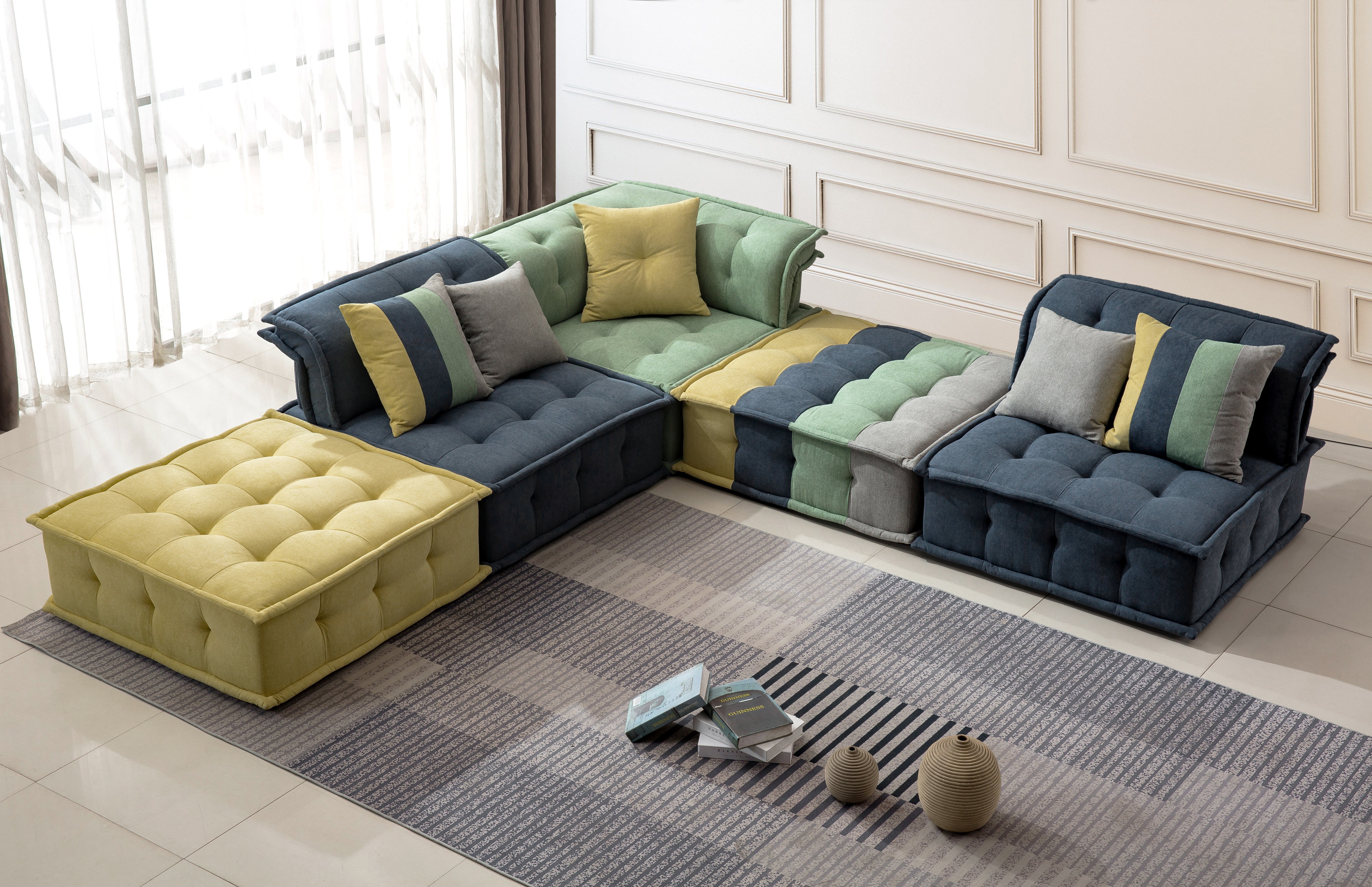 Multicolor Fabric Modular Sectional Sofa, Customization Interior Design Options, Modern Couch For Home