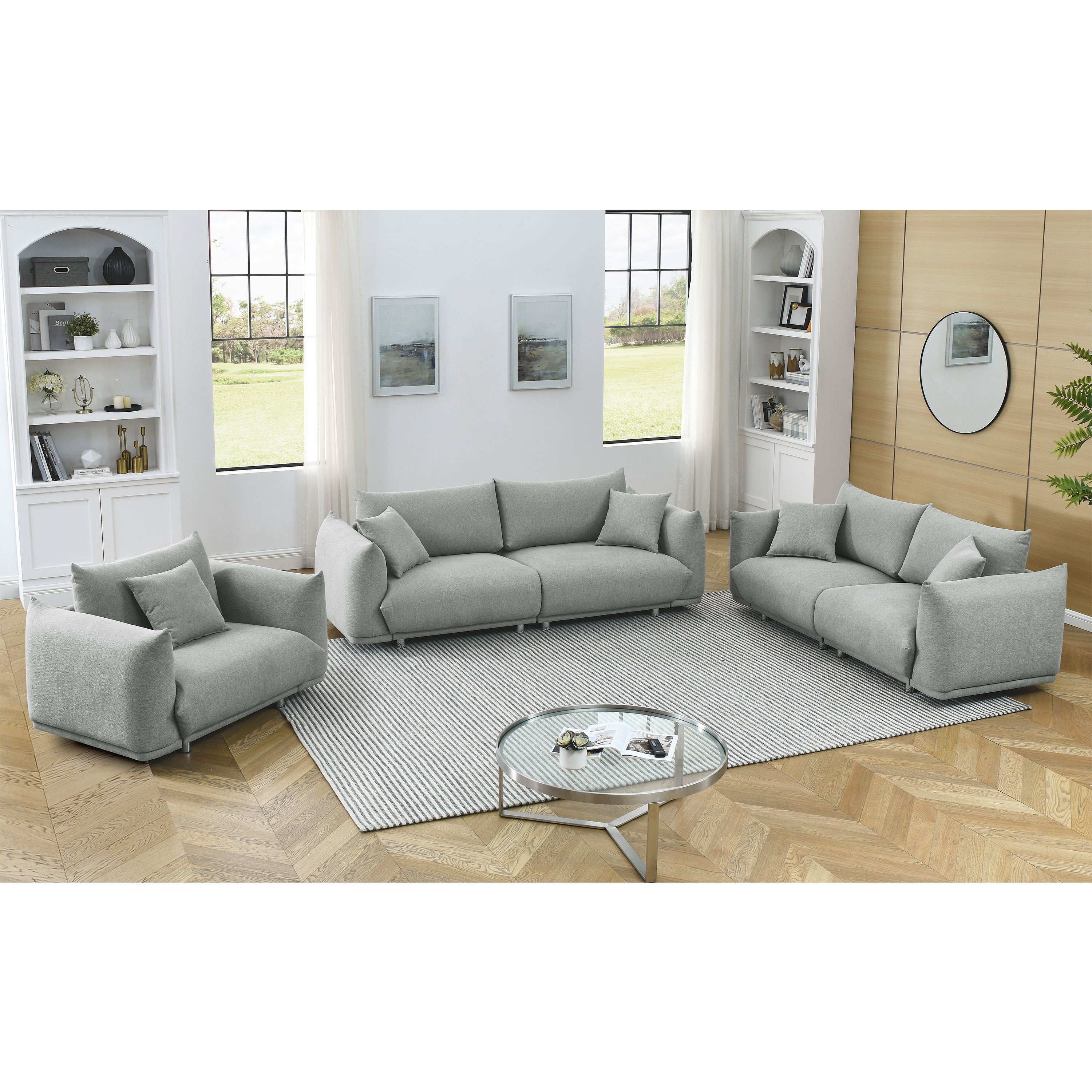 3-seater + 2-seater + 1-seater combination sofa Modern Couch for Living Room Sofa,Solid Wood Frame and Stable Metal Legs, 5 Pillows, Sofa Furniture for Apartment