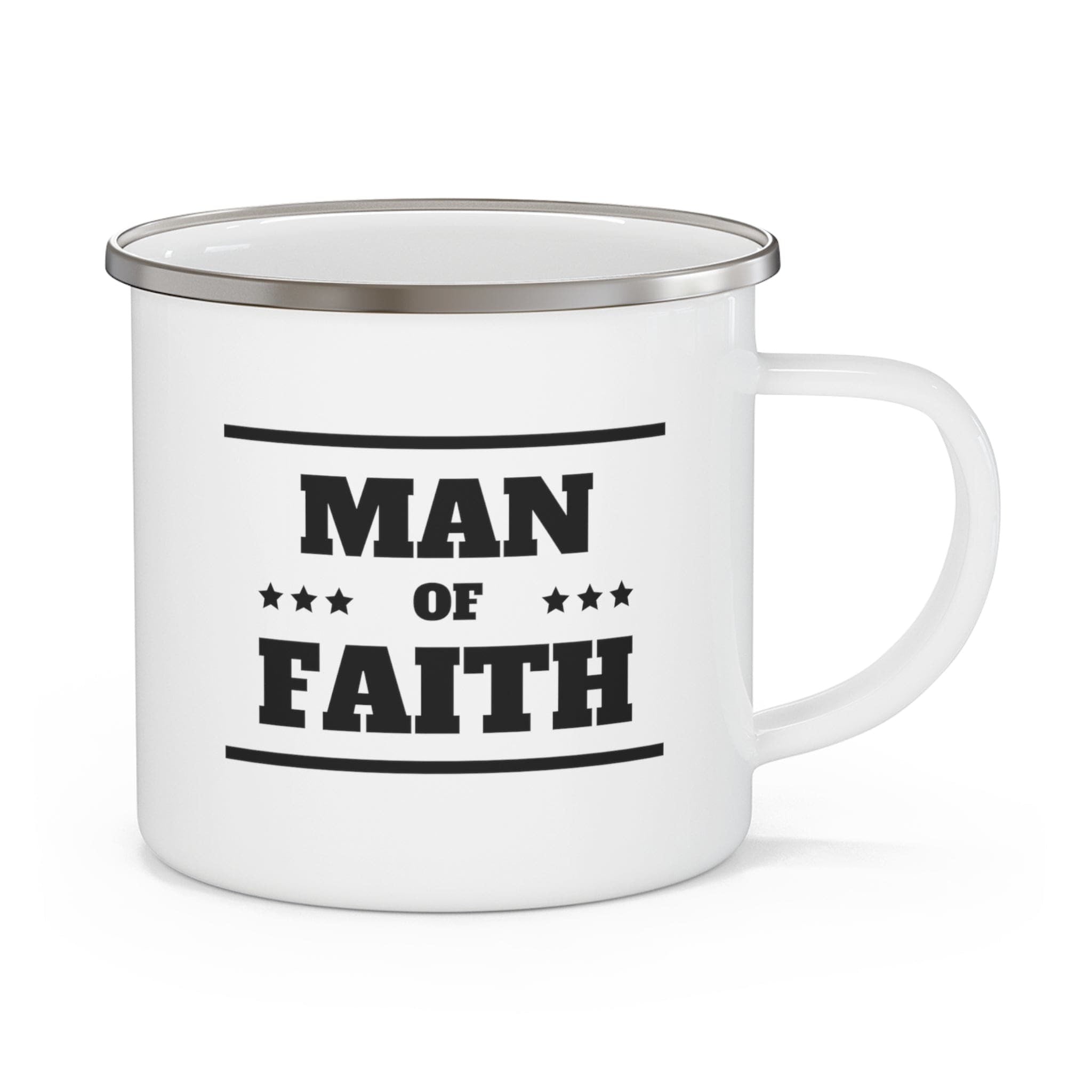 Enamel Camping Mug, Man Of Faith Black Illustration