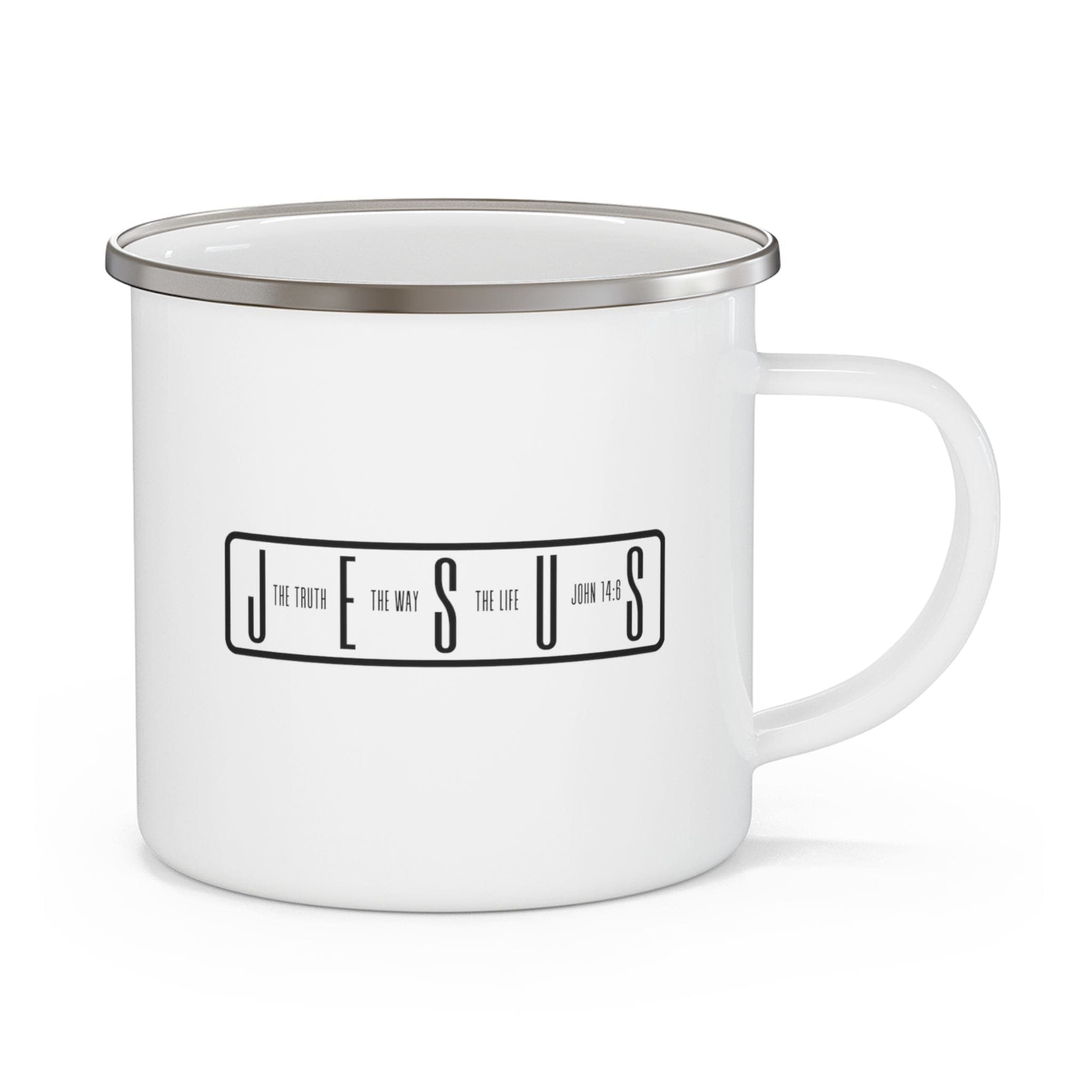 Enamel Camping Mug, Jesus The Truth The Way The Life Black Illustration