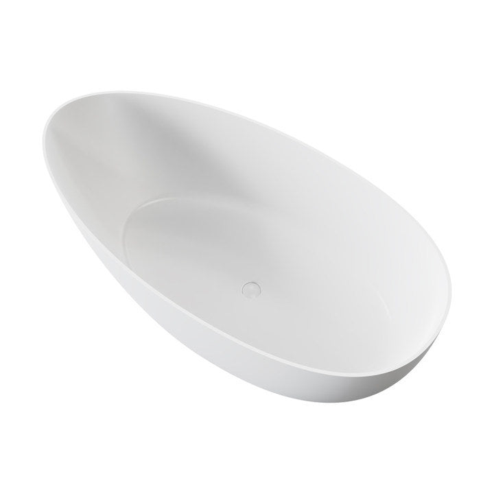 67'' Solid Surface Stone Resin Egg Shaped Freestanding Soaking Bathtub with Overflow