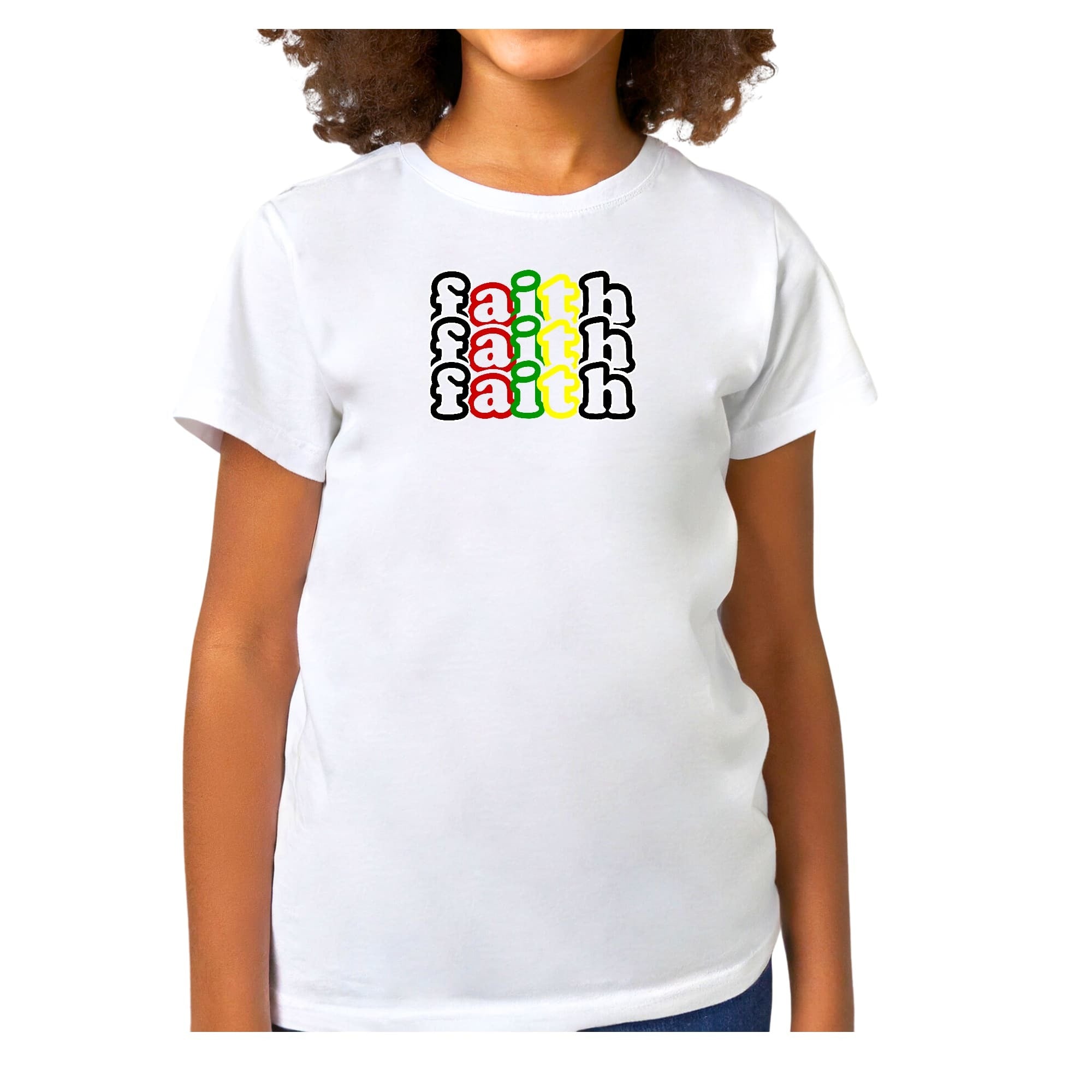 Girls T-shirt, Faith Stack Multicolor Black Illustration
