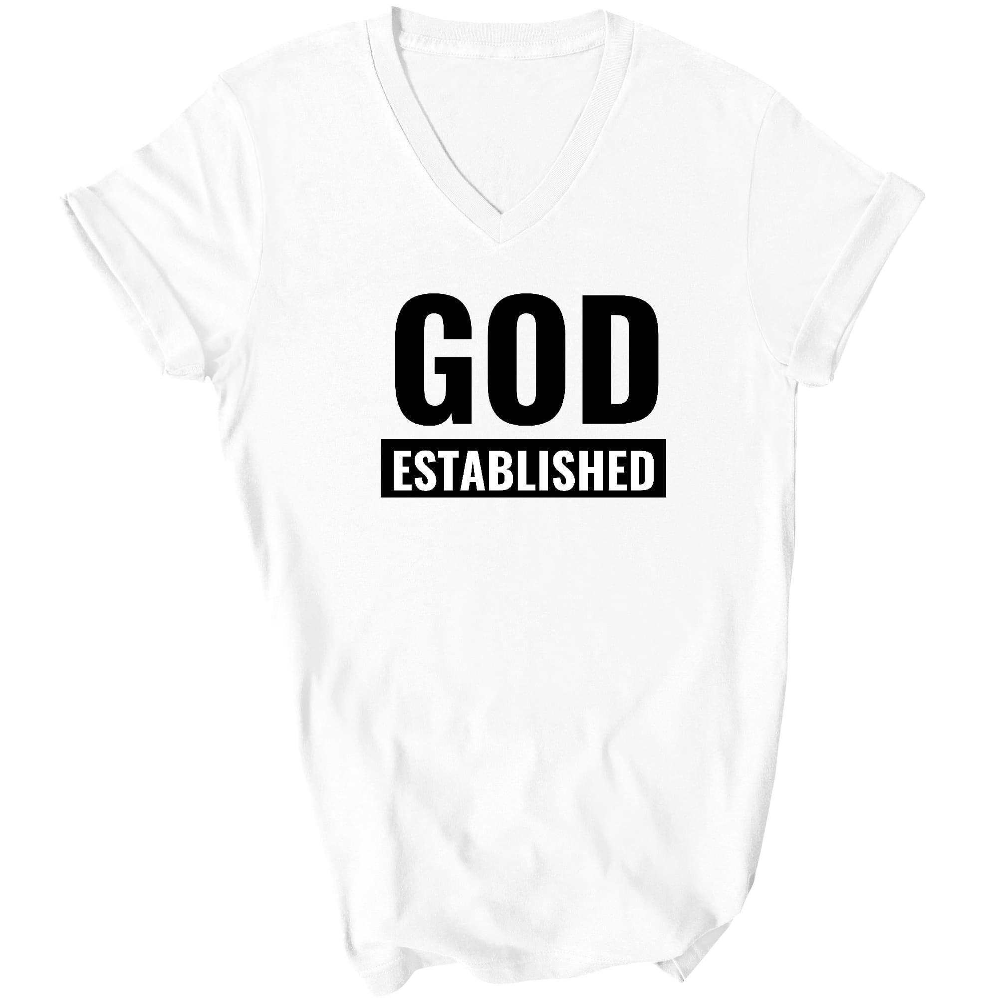 God Established Black Illustration Graphic V-neck T-shirt