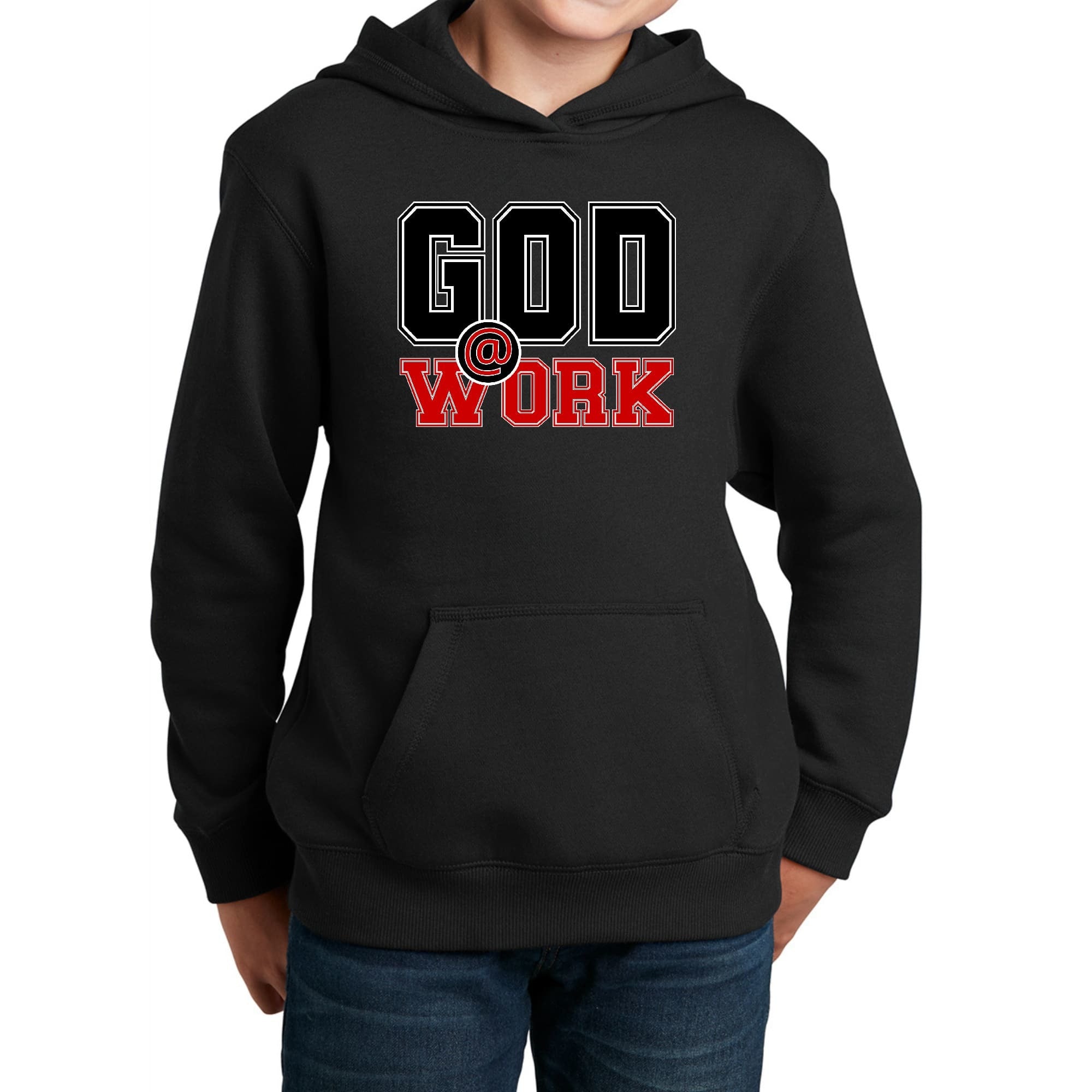 God @ Work Black And Red Print Youth Graphic Hoodie