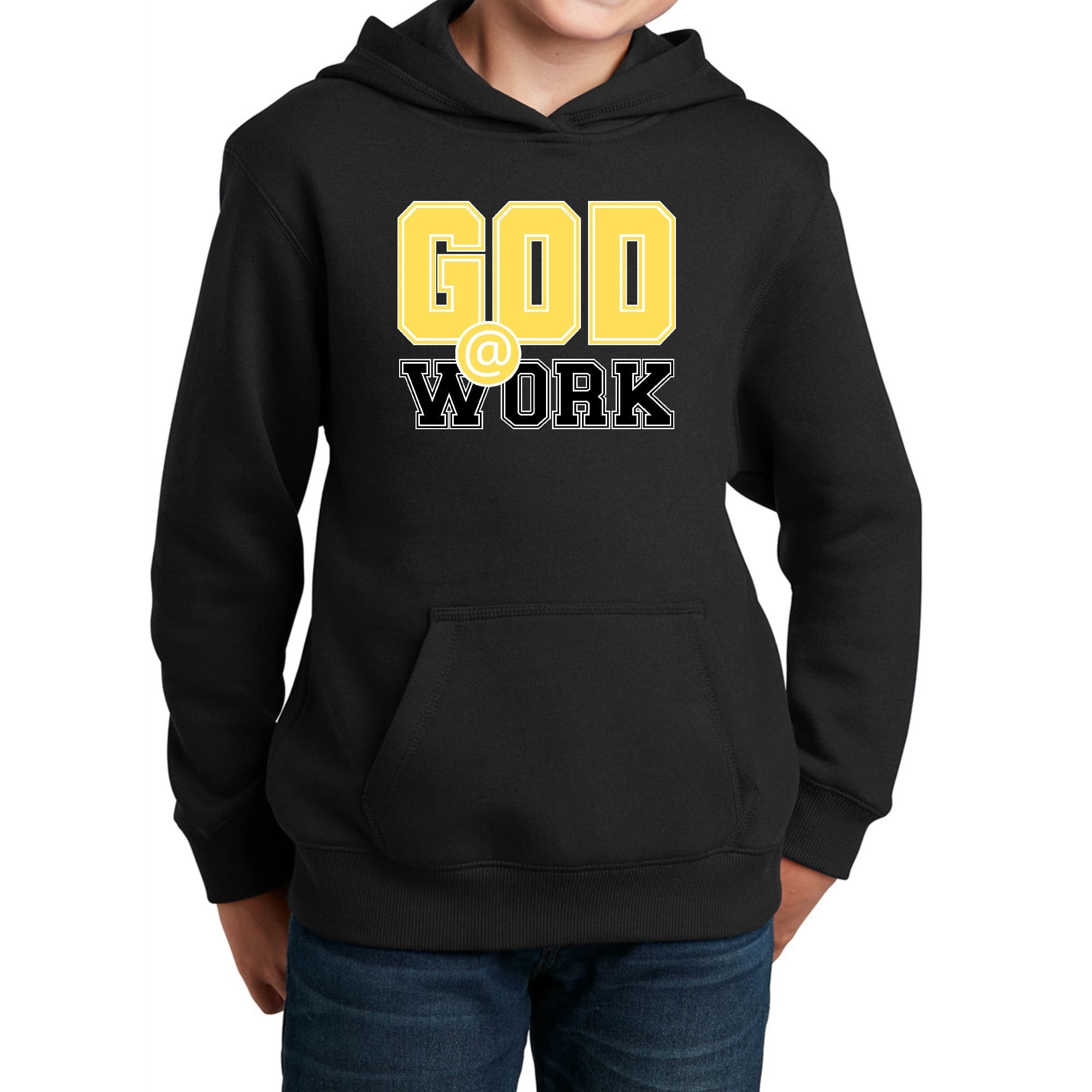 God @ Work Yellow And Black Print Youth Graphic Hoodie