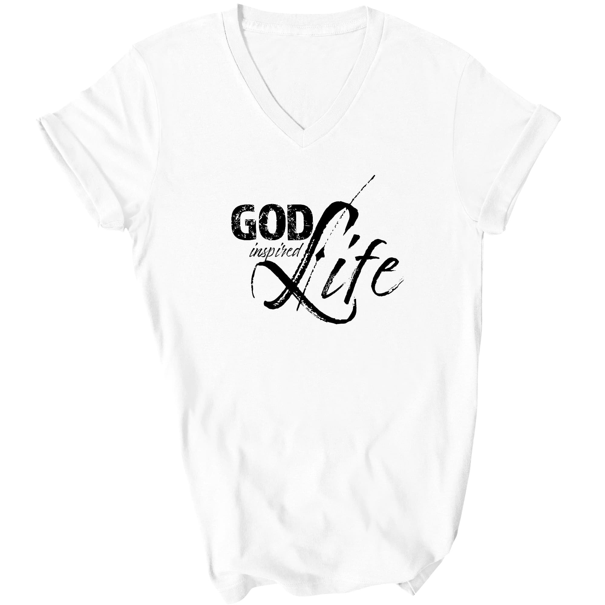 God Inspired Life Black Illustration Graphic V-neck T-shirt