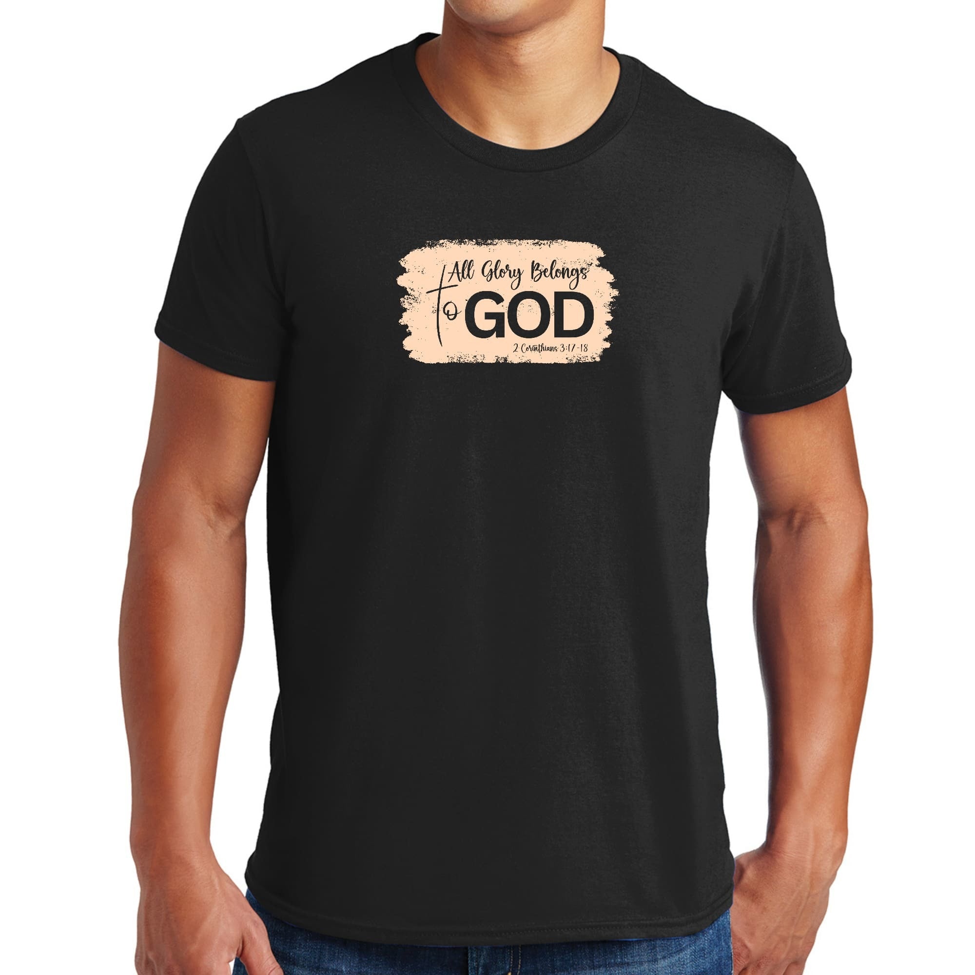 Graphic T-shirt, All Glory Belongs To God Christian Illustration Peach