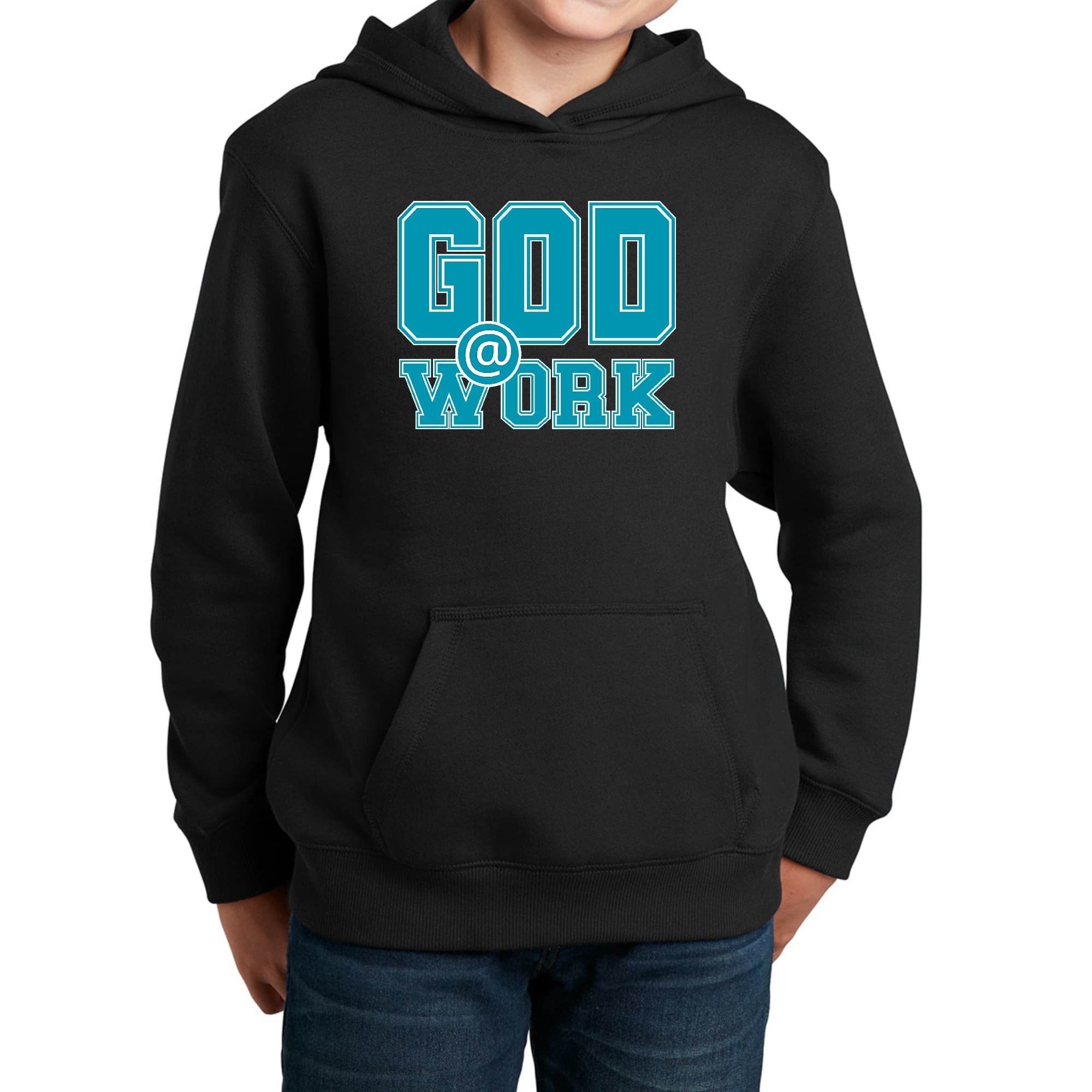 God @ Work Blue Green And White Print Youth Graphic Hoodie