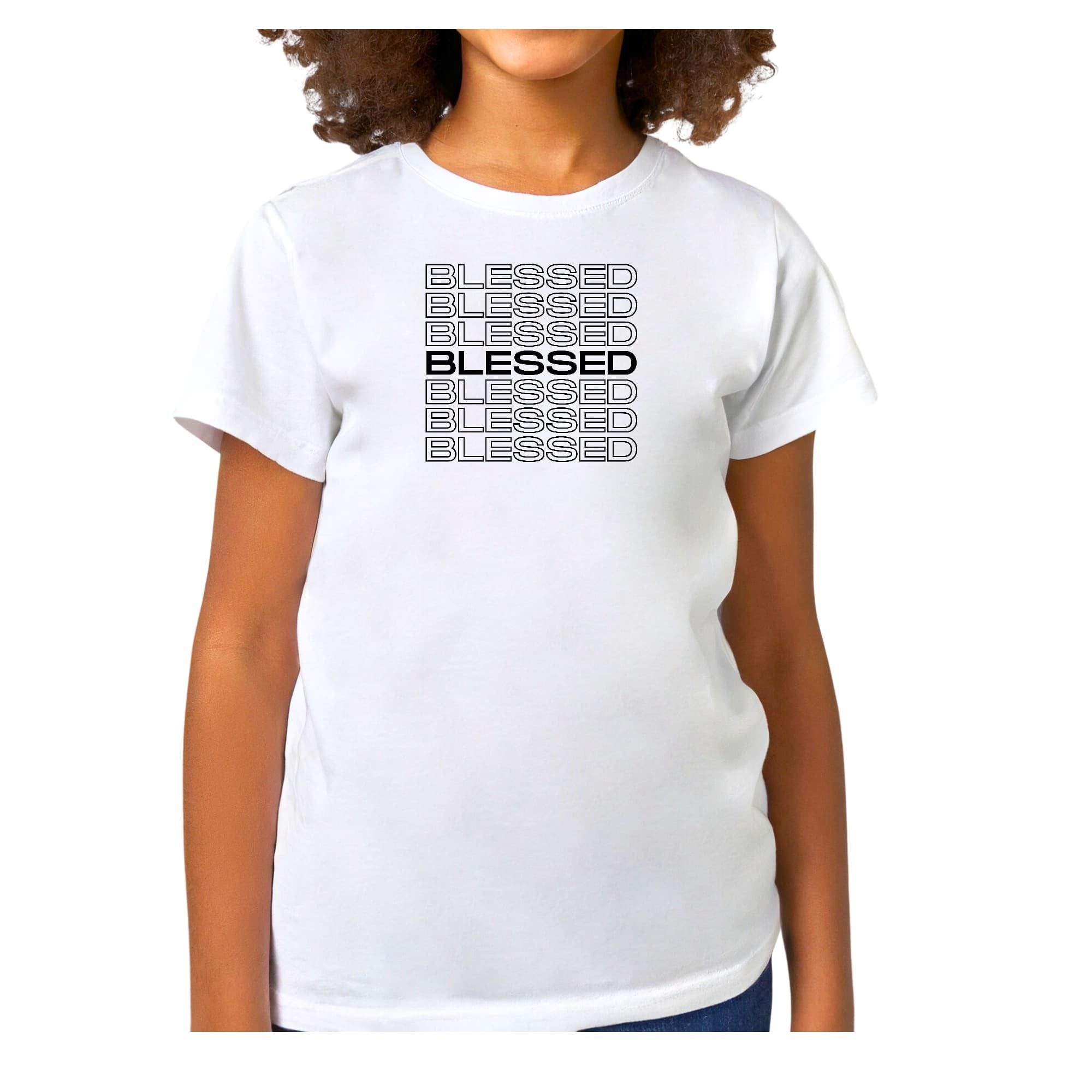 Girls T-shirt, Stacked Blessed Print - Inspirational Affirmation -