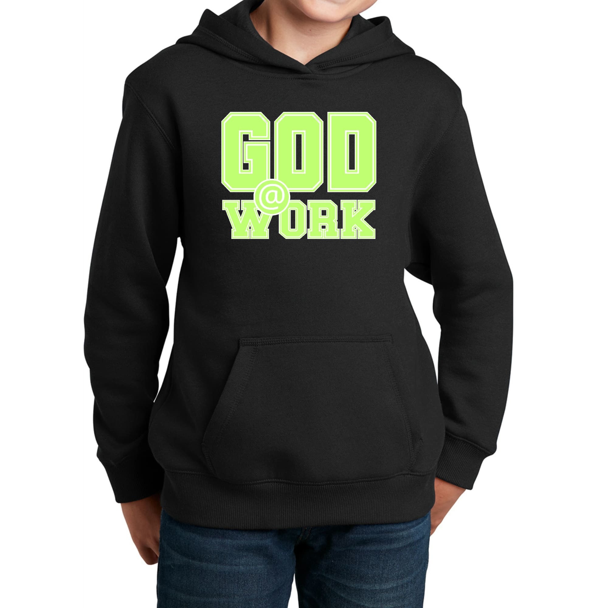 God @ Work Neon Green And White Print Youth Graphic Hoodie