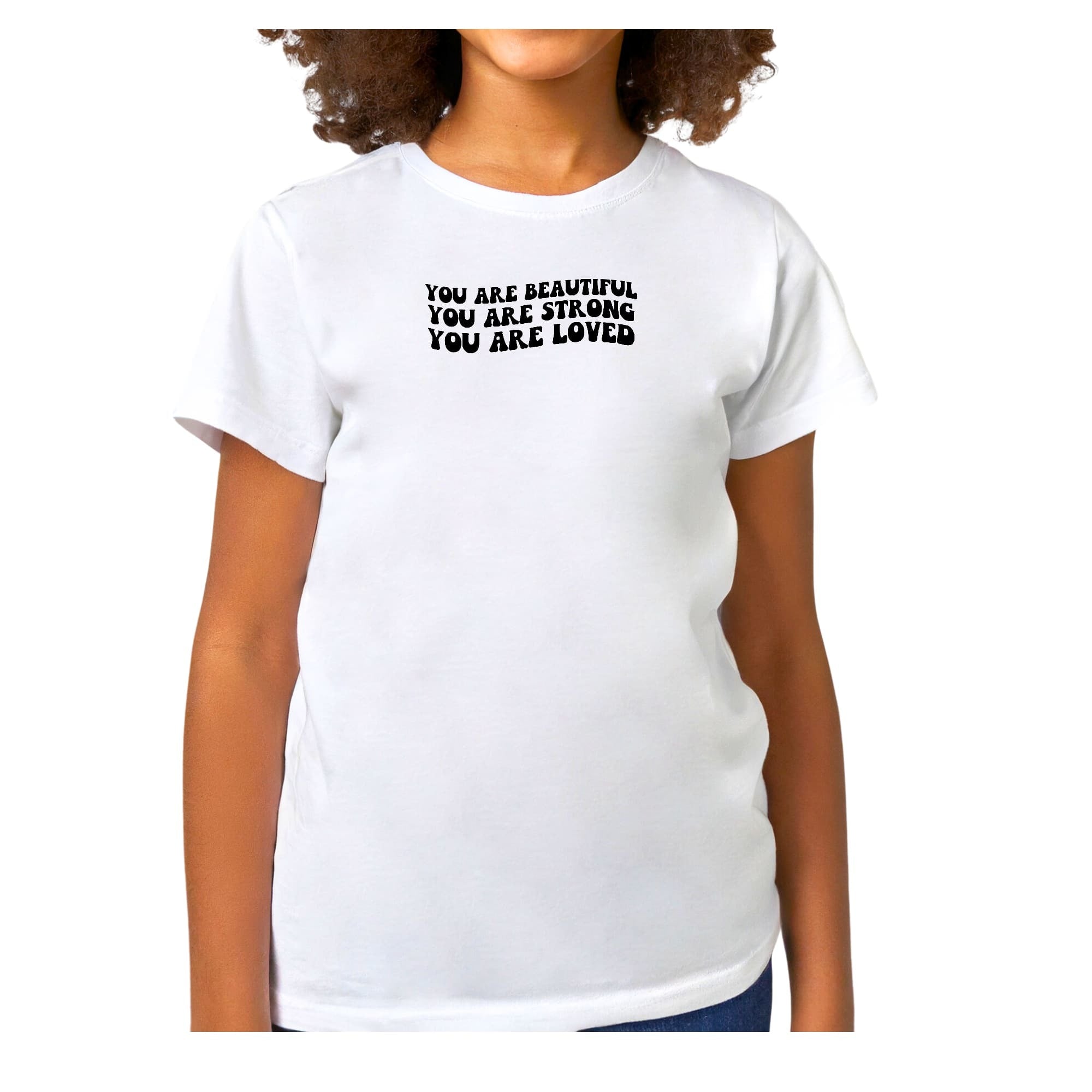 Girls T-shirt, You Are Beautiful Strong Black Illustration