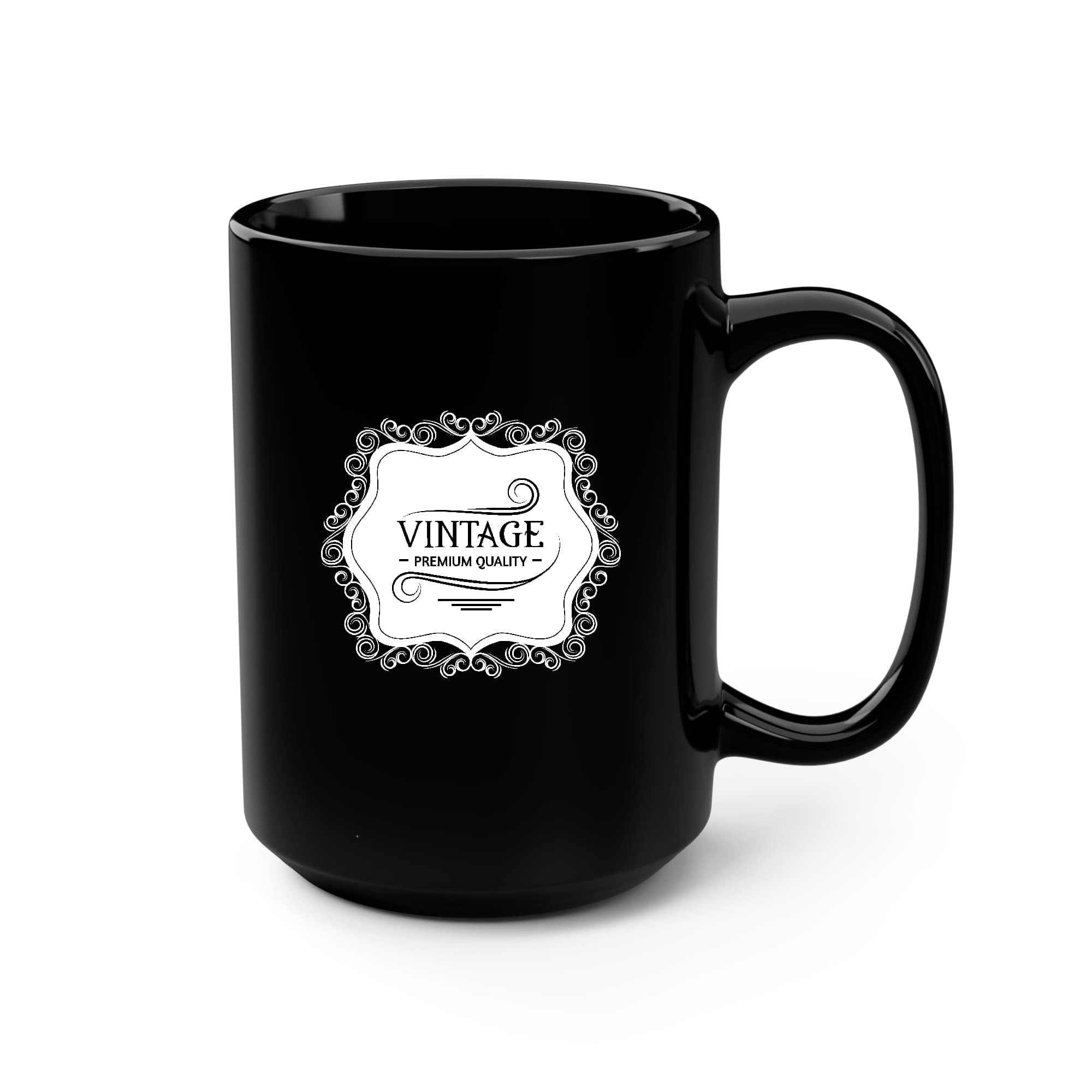 Black Ceramic Mug 15 Oz, Vintage Premium Quality White Black