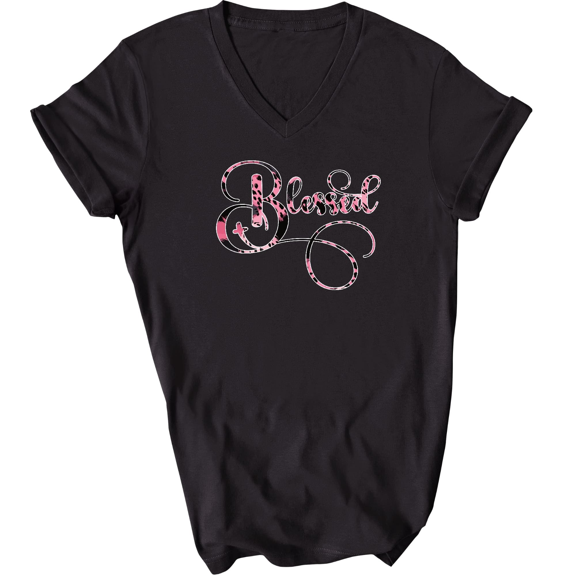 Blessed Pink And Black Patterned Graphic Illustration Mens V-neck