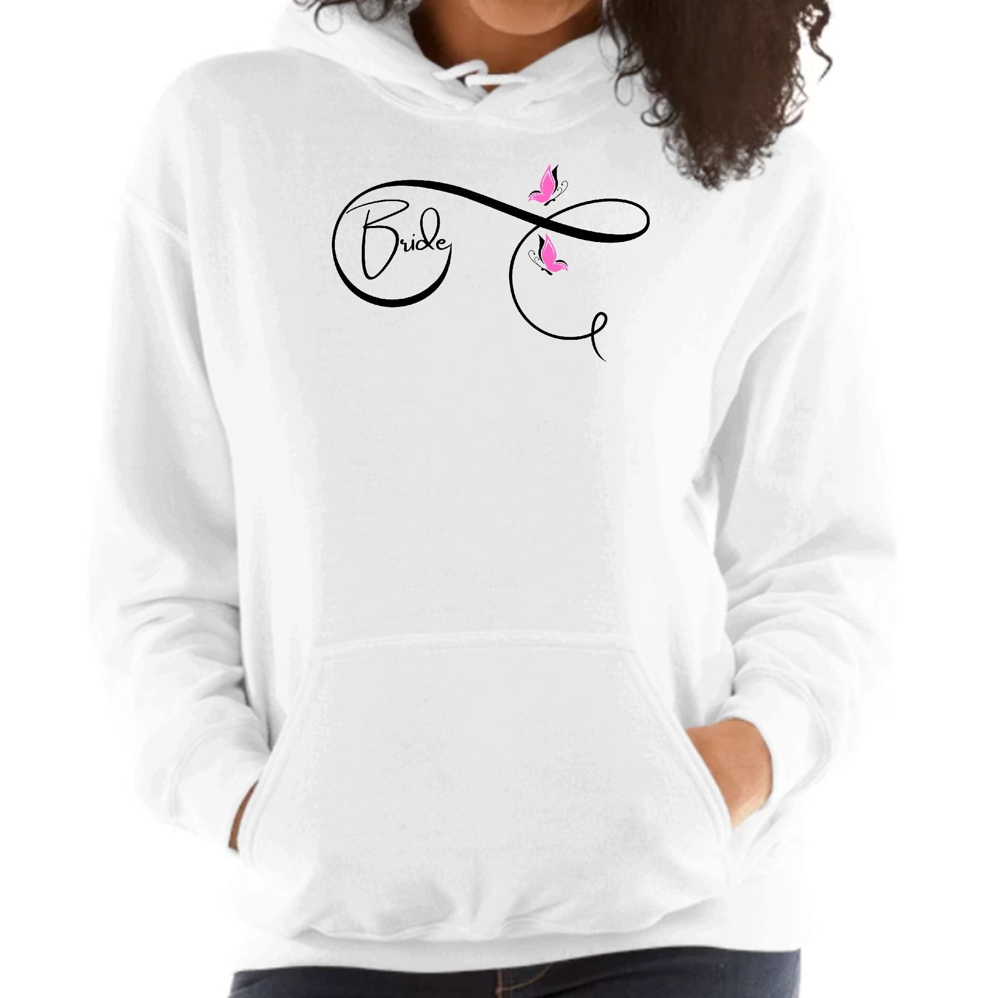 Bride - Wedding Bridal Pink Butterfly Illustration Womens Hoodie