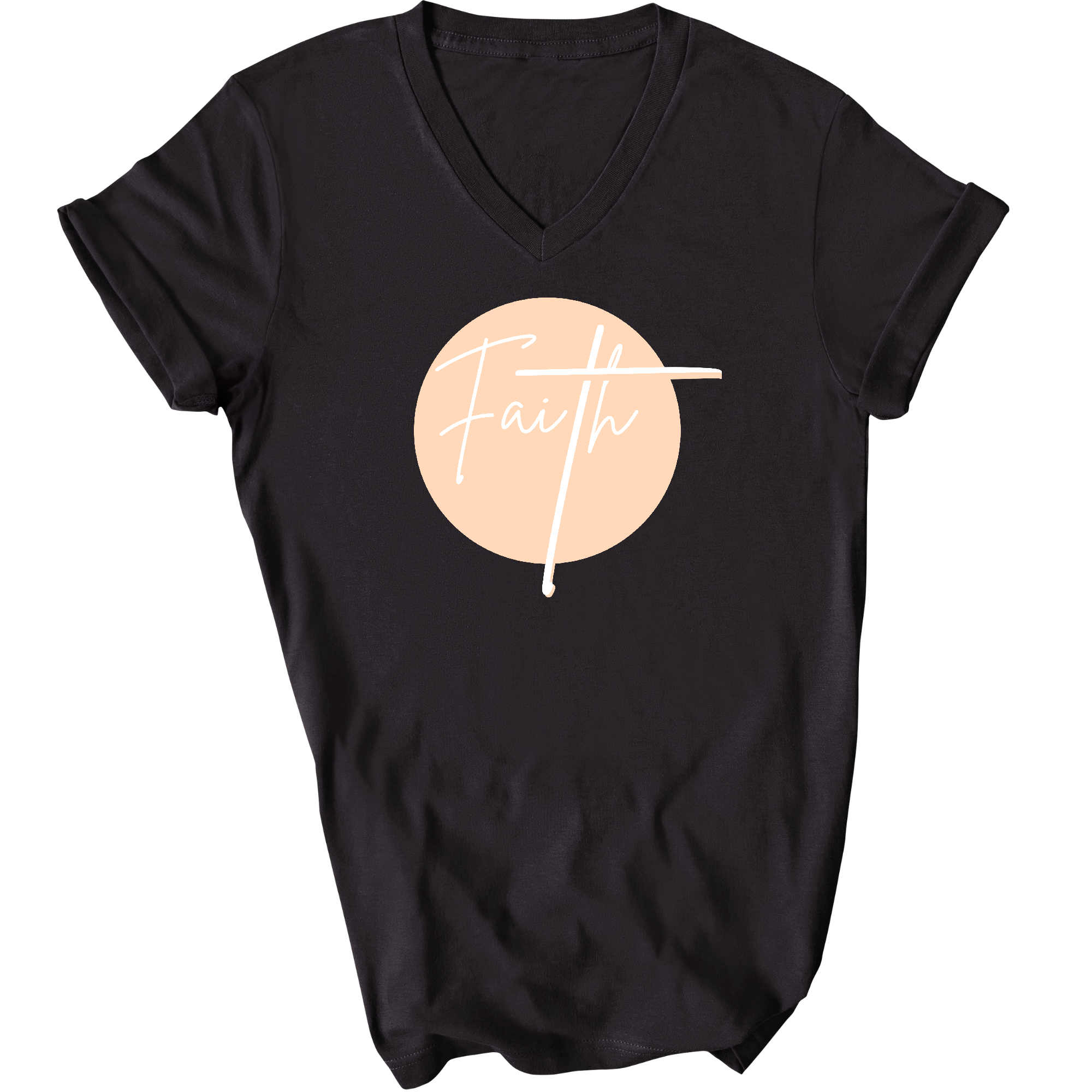 Faith - Christian Affirmation - Peach And White Mens V-Neck T-Shirt