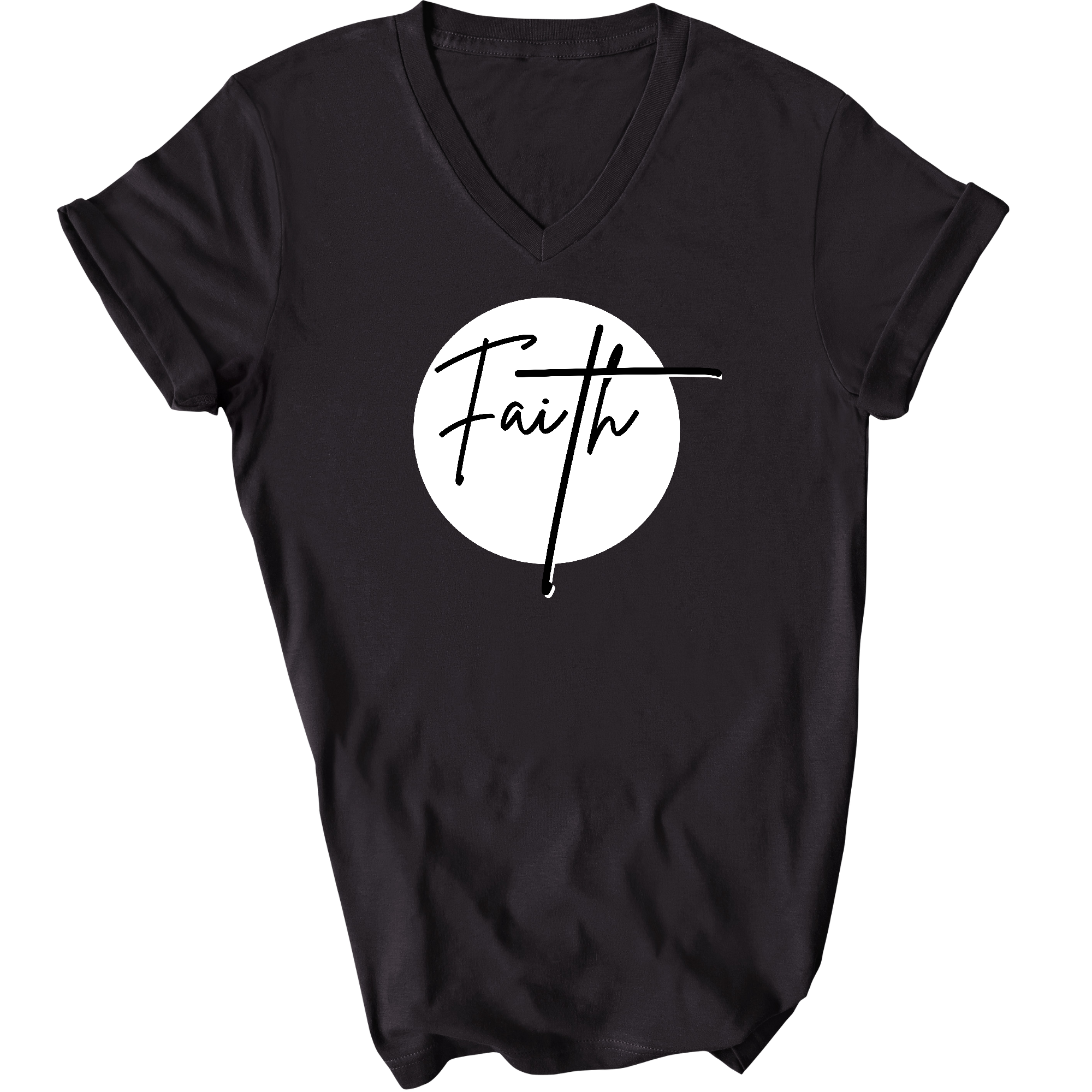Faith - Christian Affirmation - White And Black Mens V-Neck T-Shirt