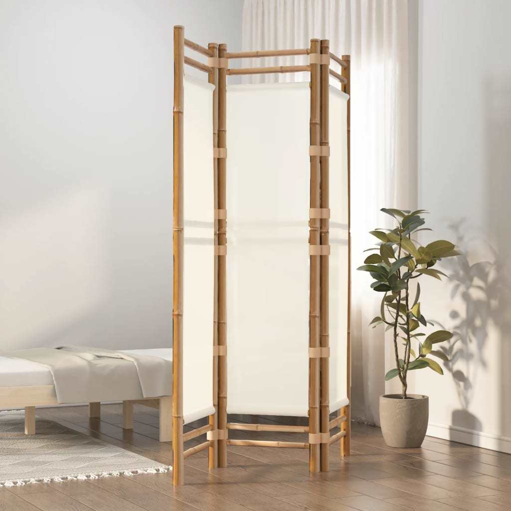 Folding 3-Panel Room Divider 47.2" Bamboo and Canvas