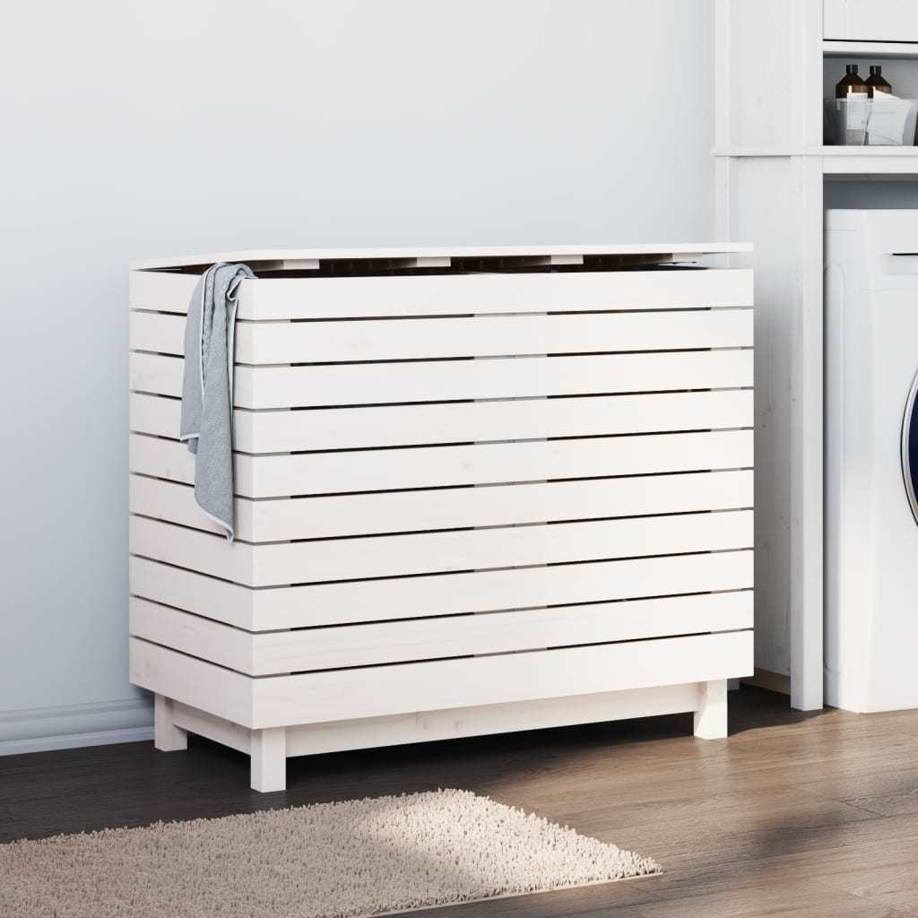 Laundry Basket White 34.8"x17.3"x29.9" Solid Wood Pine