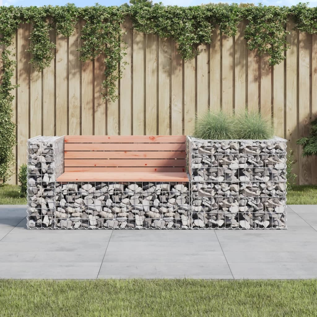 Patio Bench with Gabion Basket Solid Wood Douglas