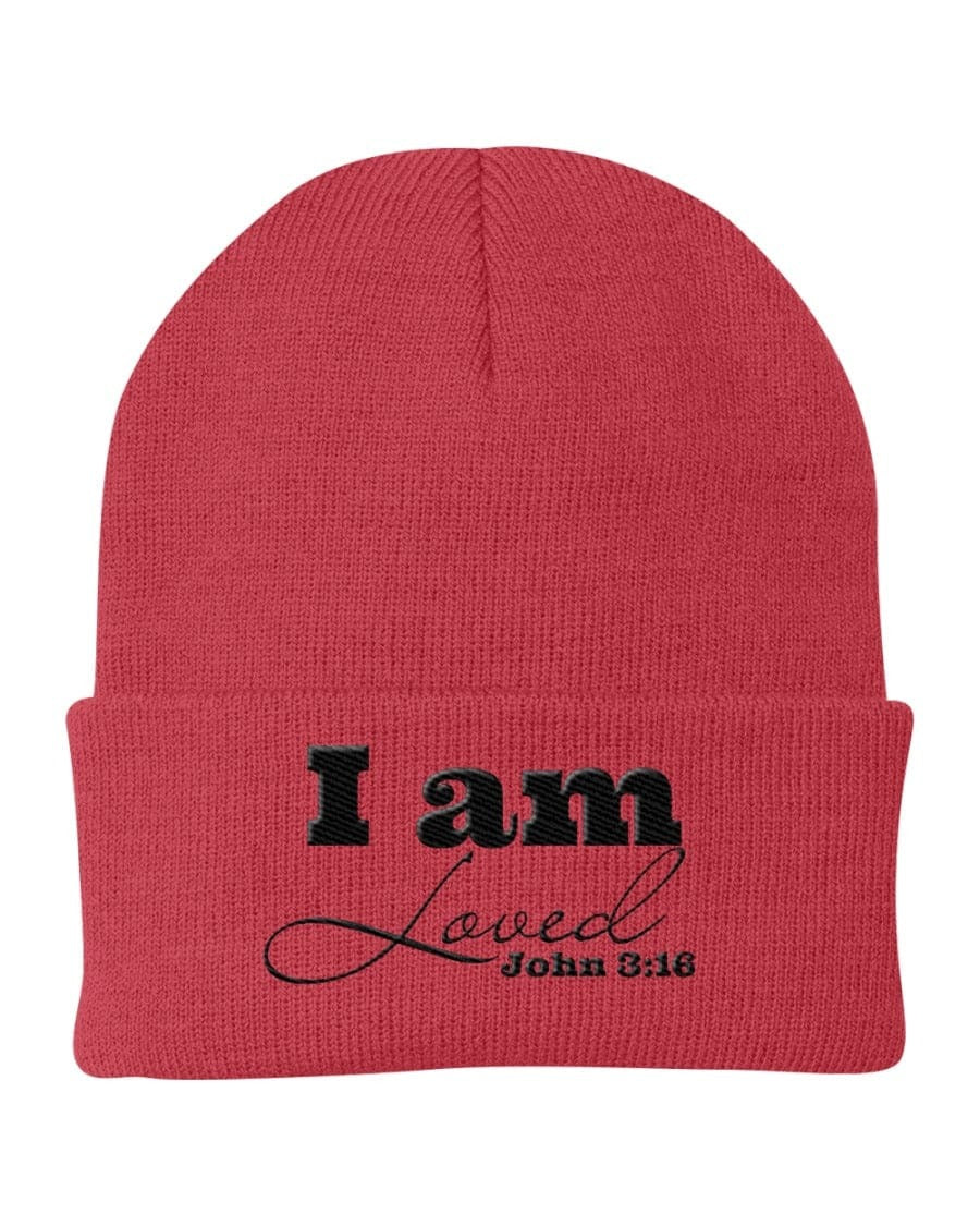 Beanie Cap - Embroidered / Cuffed Knit Hat / i Am Loved - John 3:16