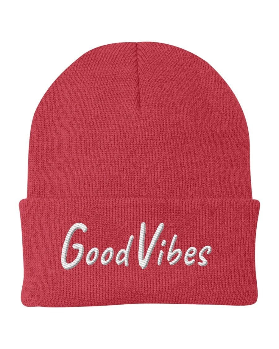 Knit Beanie Cap / Good Vibes Embroidered Hat - H26761