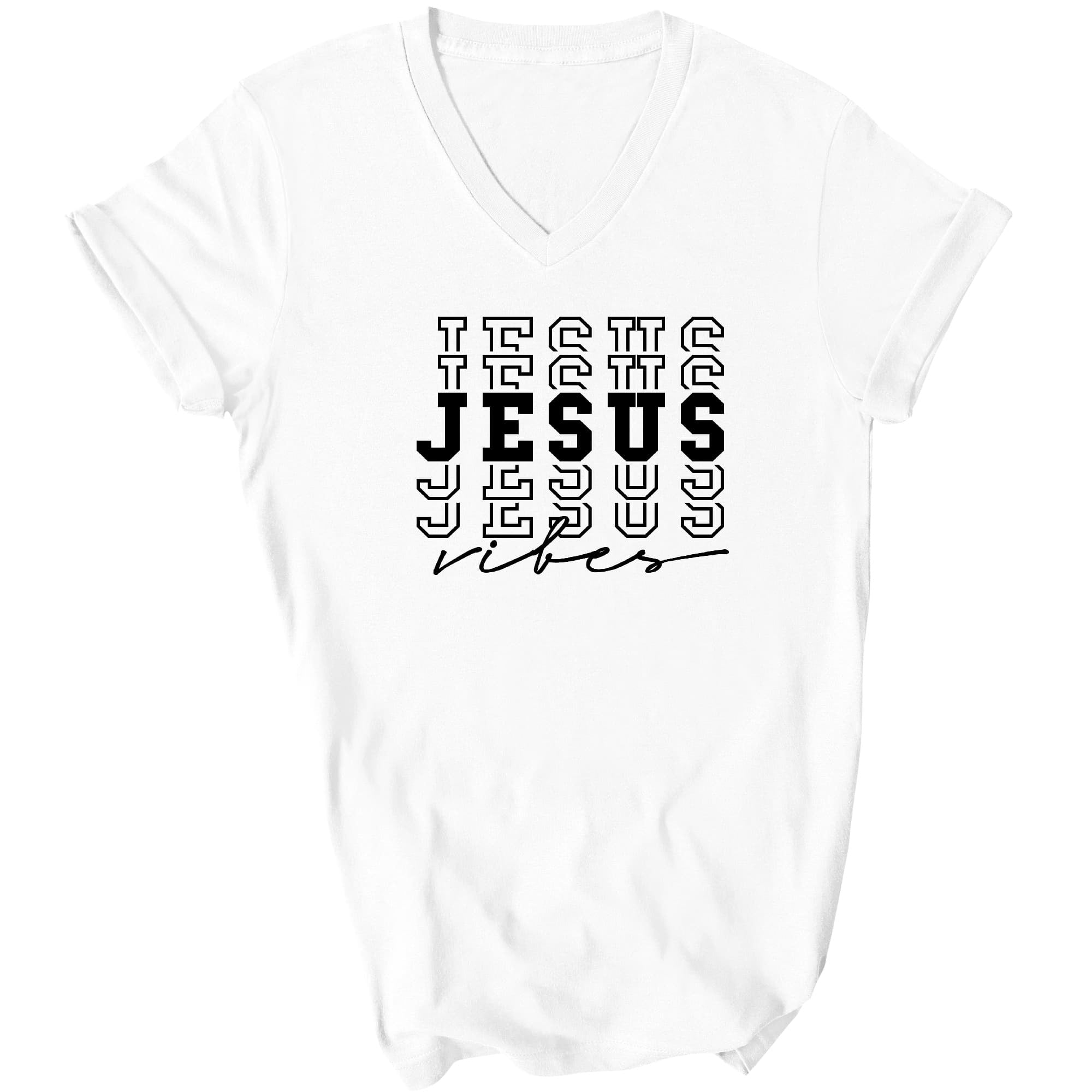 Jesus Vibes Graphic V-neck T-shirt