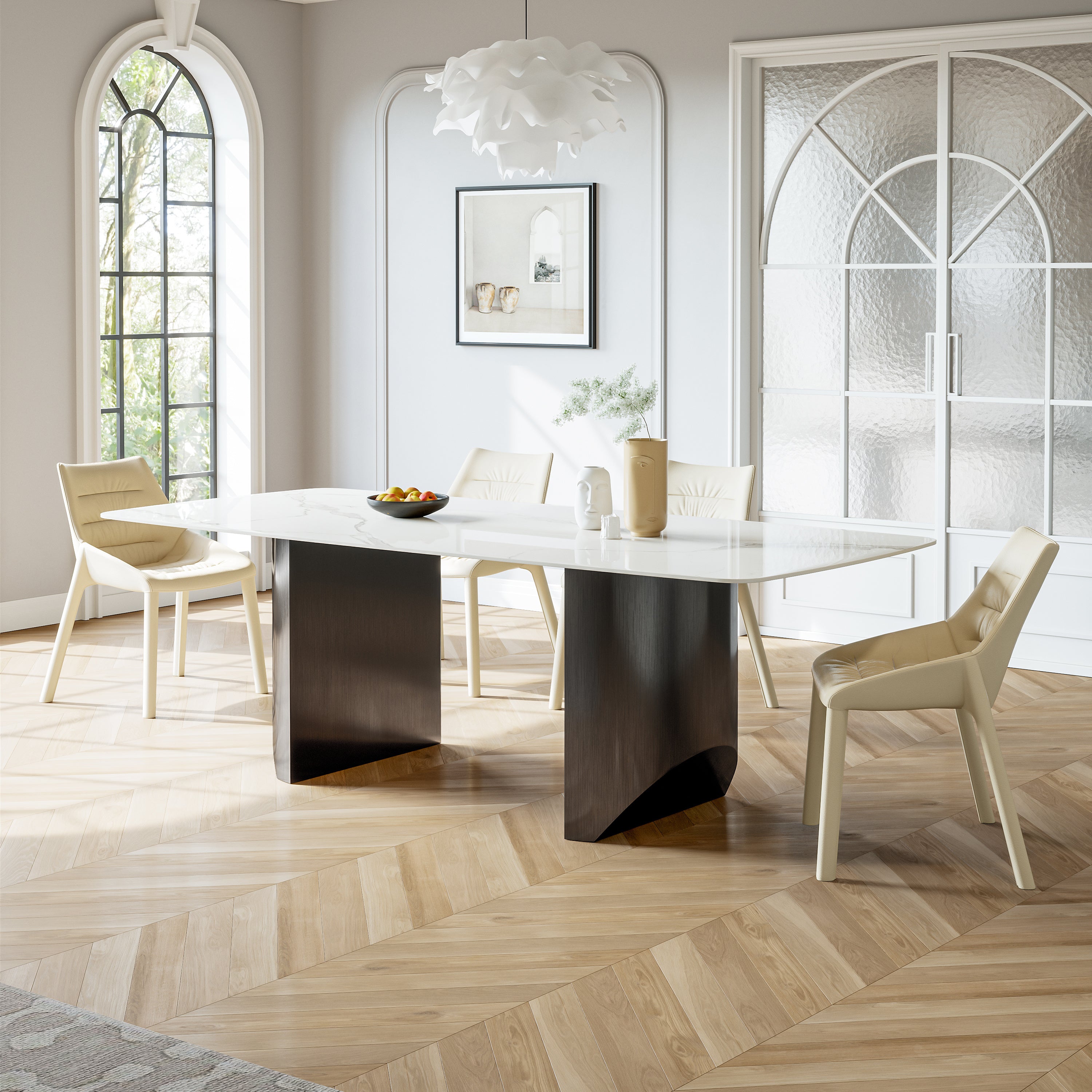 Black Titanium Stainless Steel Dining Table with Rock Plate - Supports up to 75.5 kg (Excluding chairs)